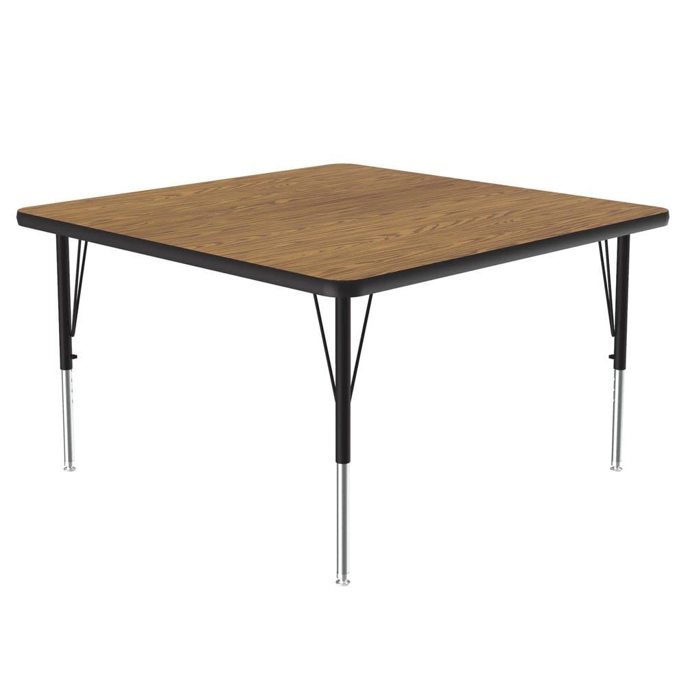 Adjustable Height 48x48 Square Classroom Activity Table - Medium Oak Durable Thermal Fused Laminate - School & Homeschool Furniture - Made in USA - Perfect for Group Projects, Study Sessions & Collaborative Learning