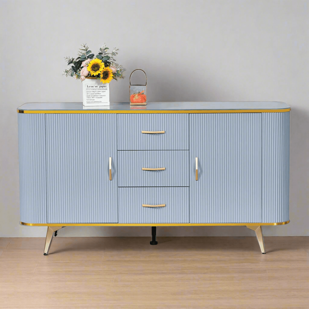 Karle II Buffet Hutch - 150cm Solid Wood Sideboard with Glass Doors for Dining Room Storage - Perfect for Displaying China, Glassware & Home Decor