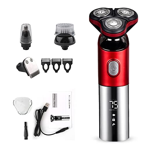 3-in-1 Electric Head Shaver for Bald Men - Rechargeable Wet/Dry Beard Trimmer & Facial Grooming Kit with LED Display (Red) - Perfect for Travel, Gym & Daily Shaving Routine