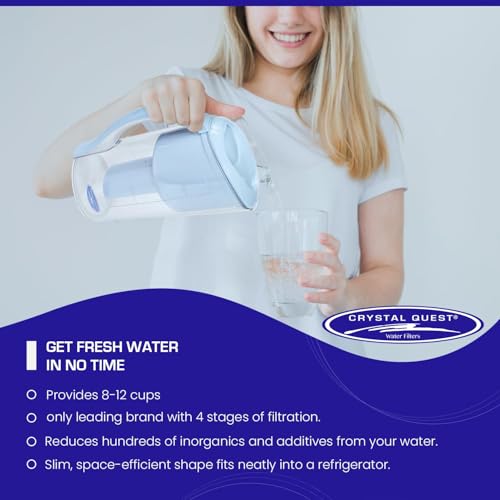 Crystal Quest Alkaline Water Pitcher Filter System - Light Blue - BPA Free, 10 Cup Capacity - Perfect for Home, Office & Travel Hydration
