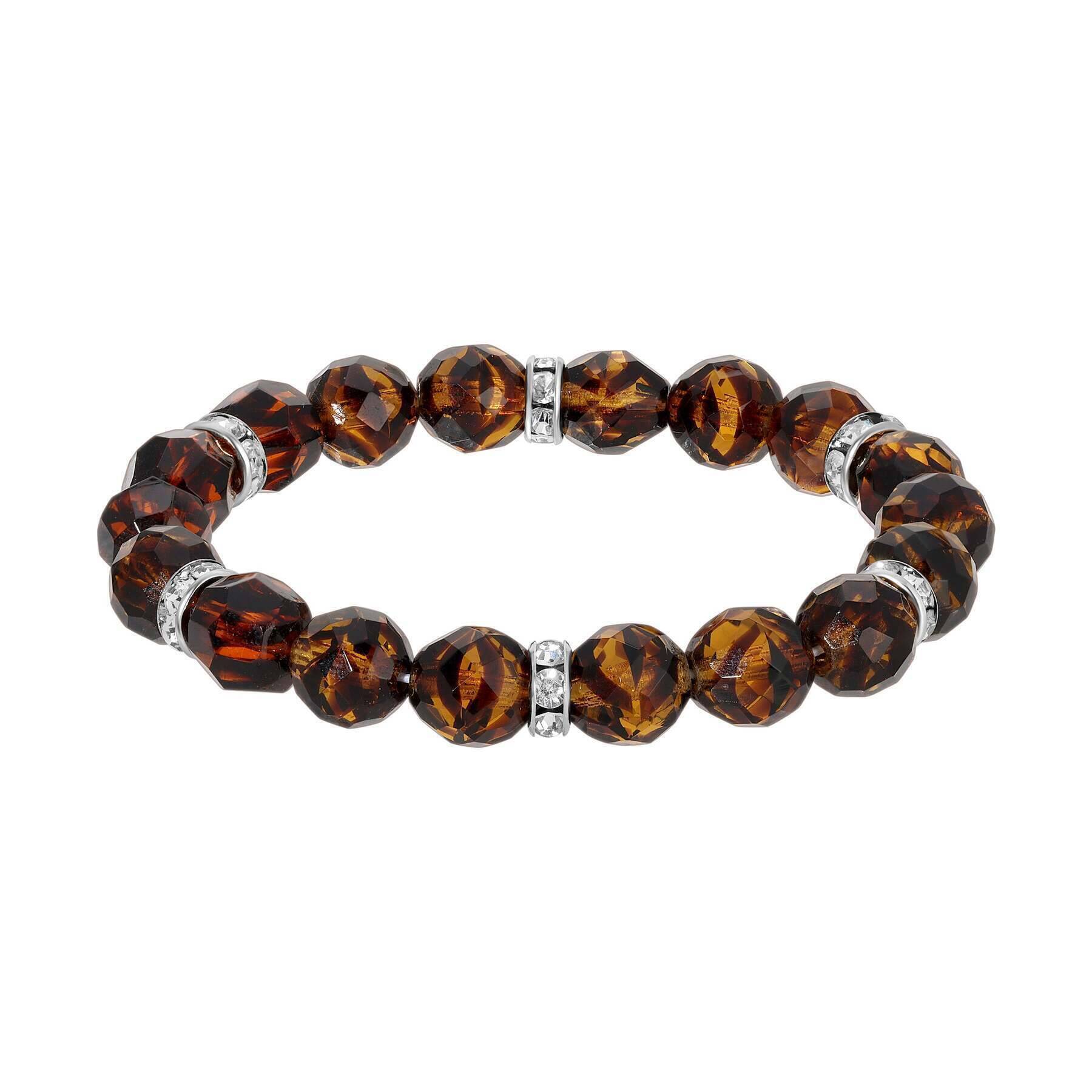 1928 Jewelry Classic Fire Polished Glass Beaded Stretch Bracelet for Women - Elegant Elastic Crystal Bead Bracelet for Party, Wedding & Everyday Wear