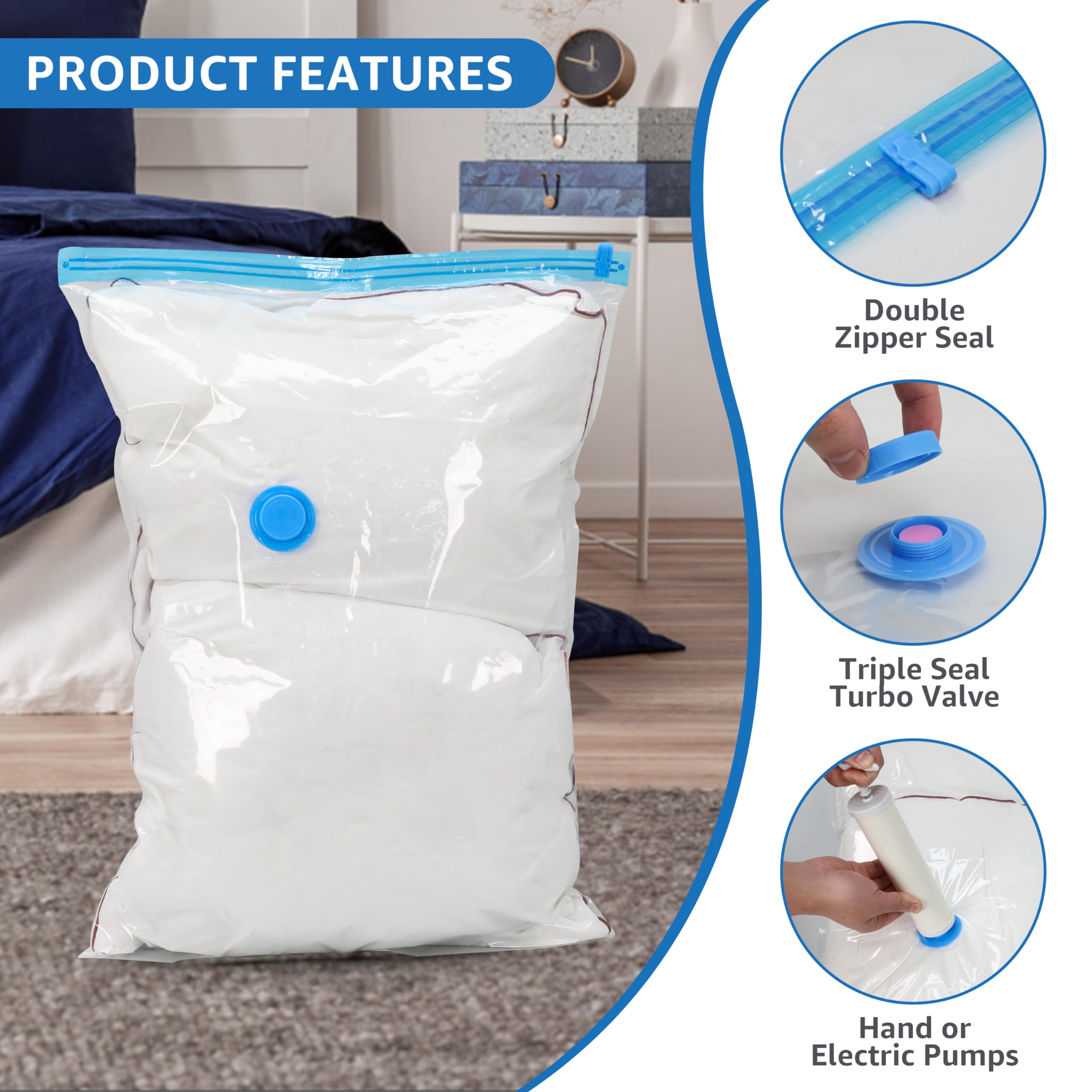 Simple Deluxe 32-Pack Vacuum Storage Bags (5 Jumbo/5 Large/6 Medium/6 Small/5 Roll M/5 Roll S) - Space Saver Bags with Hand Pump for Comforters, Blankets, Bedding, Pillows & Clothes - Perfect for Seasonal Storage, Travel & Home Organization