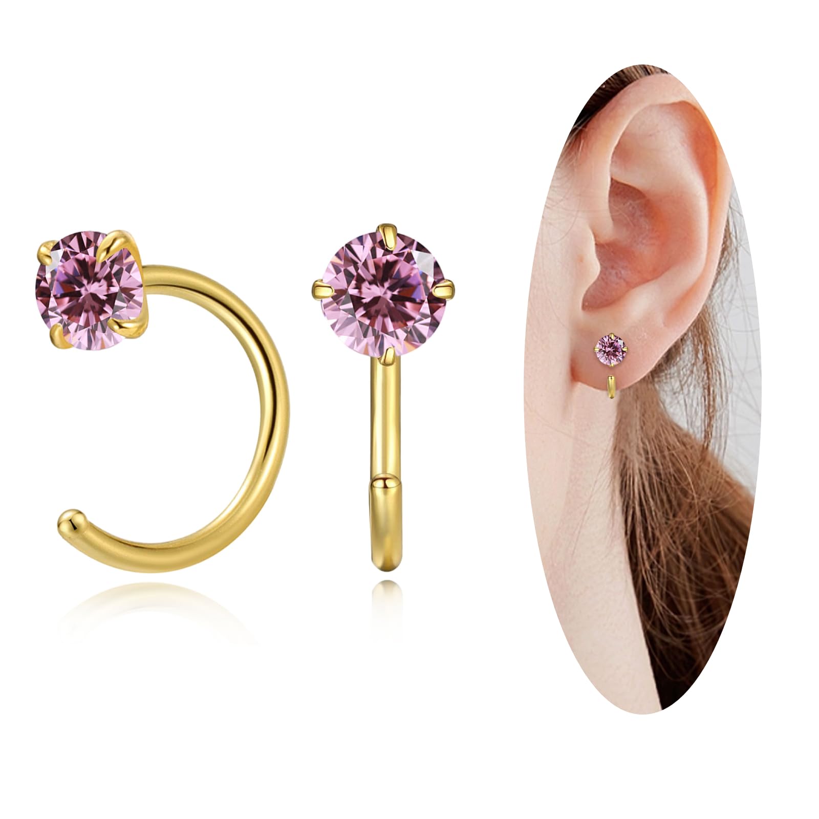 18K Gold Plated Small Hoop Earrings for Women | Tiny Cubic Zirconia Huggie Half Hoop Earrings | Hypoallergenic Fashion Jewelry | Dainty Stud Earrings for Christmas, Birthday, Wedding Gifts (Rose Gold) | Perfect for Everyday Wear, Date Nights & Special Occasions