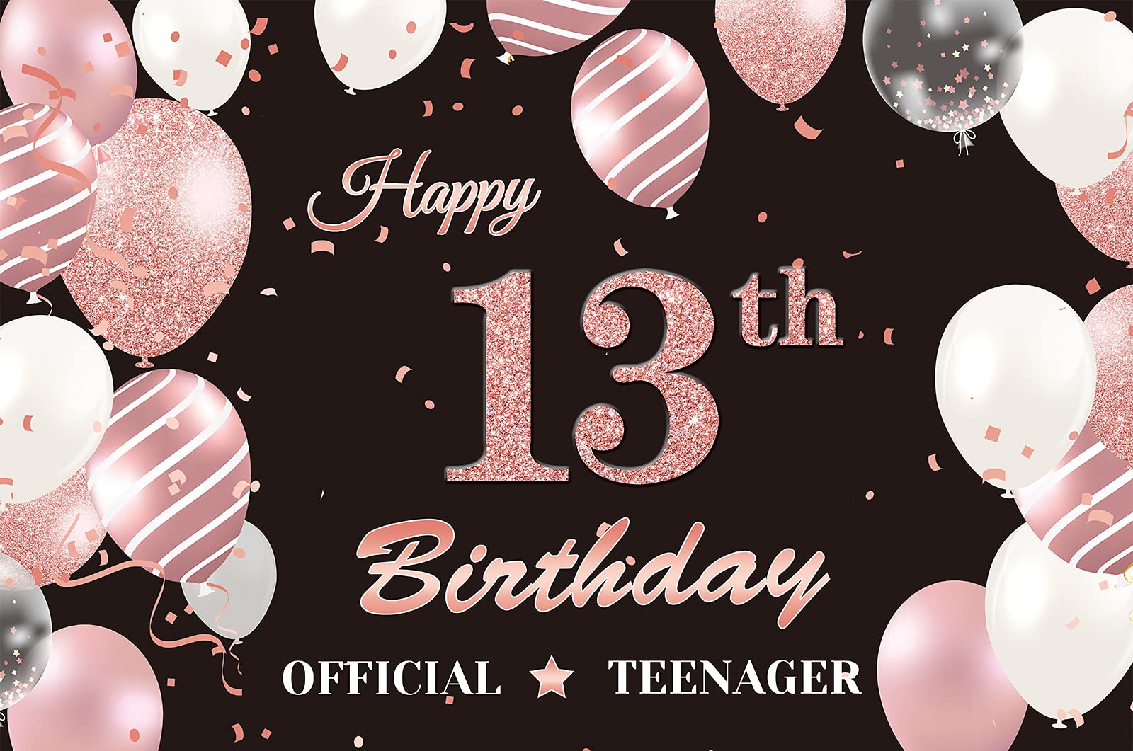 13th Birthday Banner Backdrop - Black Rose Gold 13 Years Old Party Sign, Photography Background for Girls & Teens, 6x4ft Fabric Photo Booth Decor - Perfect for Teen Birthday Celebrations, Sweet 16 Prep Parties & Instagram Photo Shoots