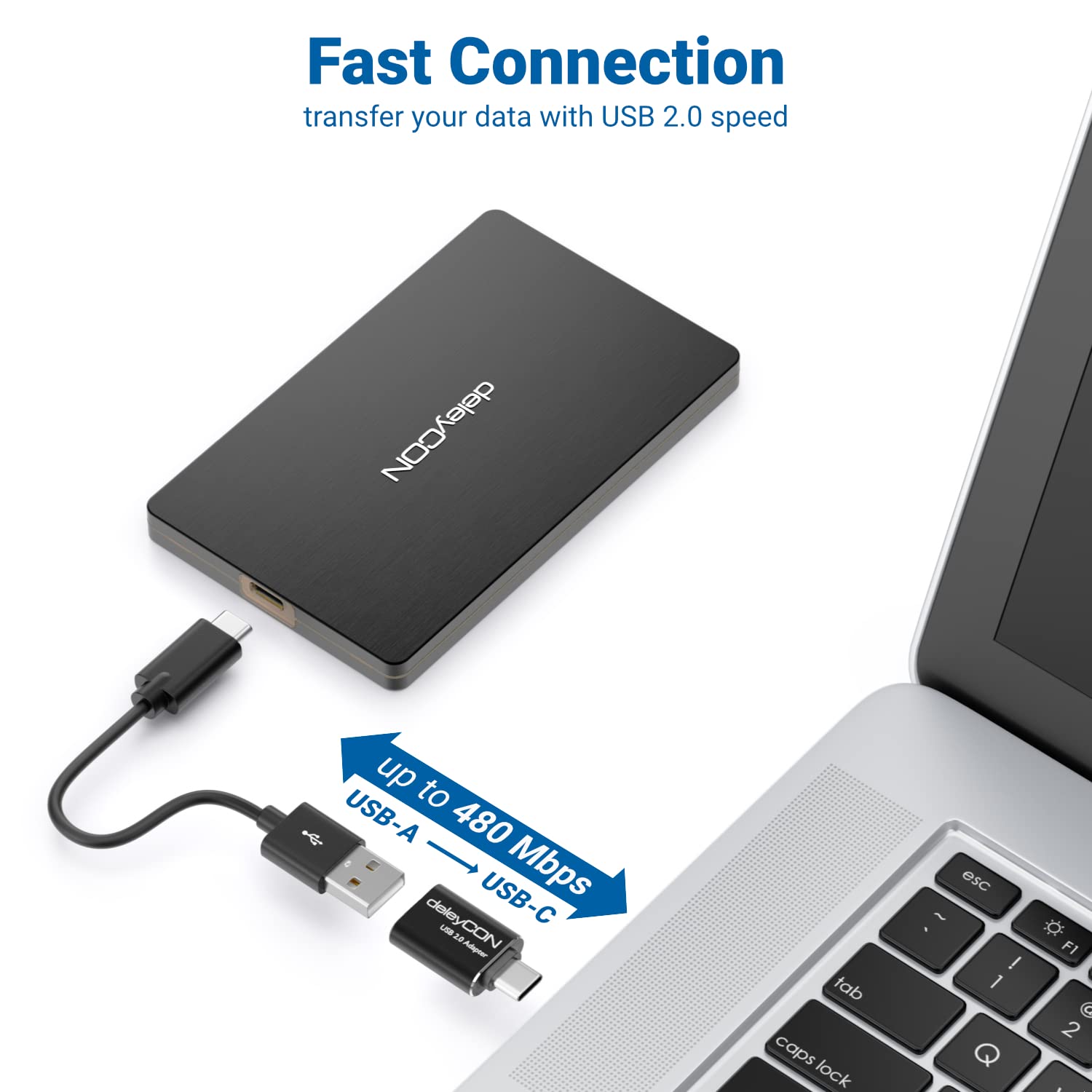 deleyCON USB-C to USB Adapter (2 Pack) - Aluminum OTG Converter for iPhone 15 Pro Max, MacBook Pro/Air 2023, iPad Mini, iMac - Fast Data Transfer & Charging - Perfect for Travel, Office & Home Use (Black)