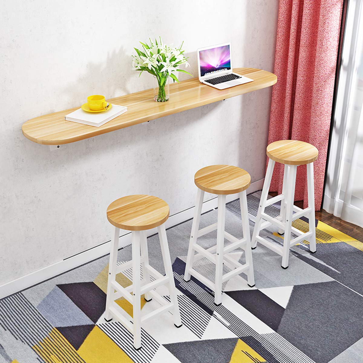 Foldable Wall-Mounted Bar Table - Space Saving Kitchen Dining Table, Study Desk, Breakfast Nook (60/80/100/120cm Length Options) - Perfect for Small Apartments, Dorms & Compact Living Spaces