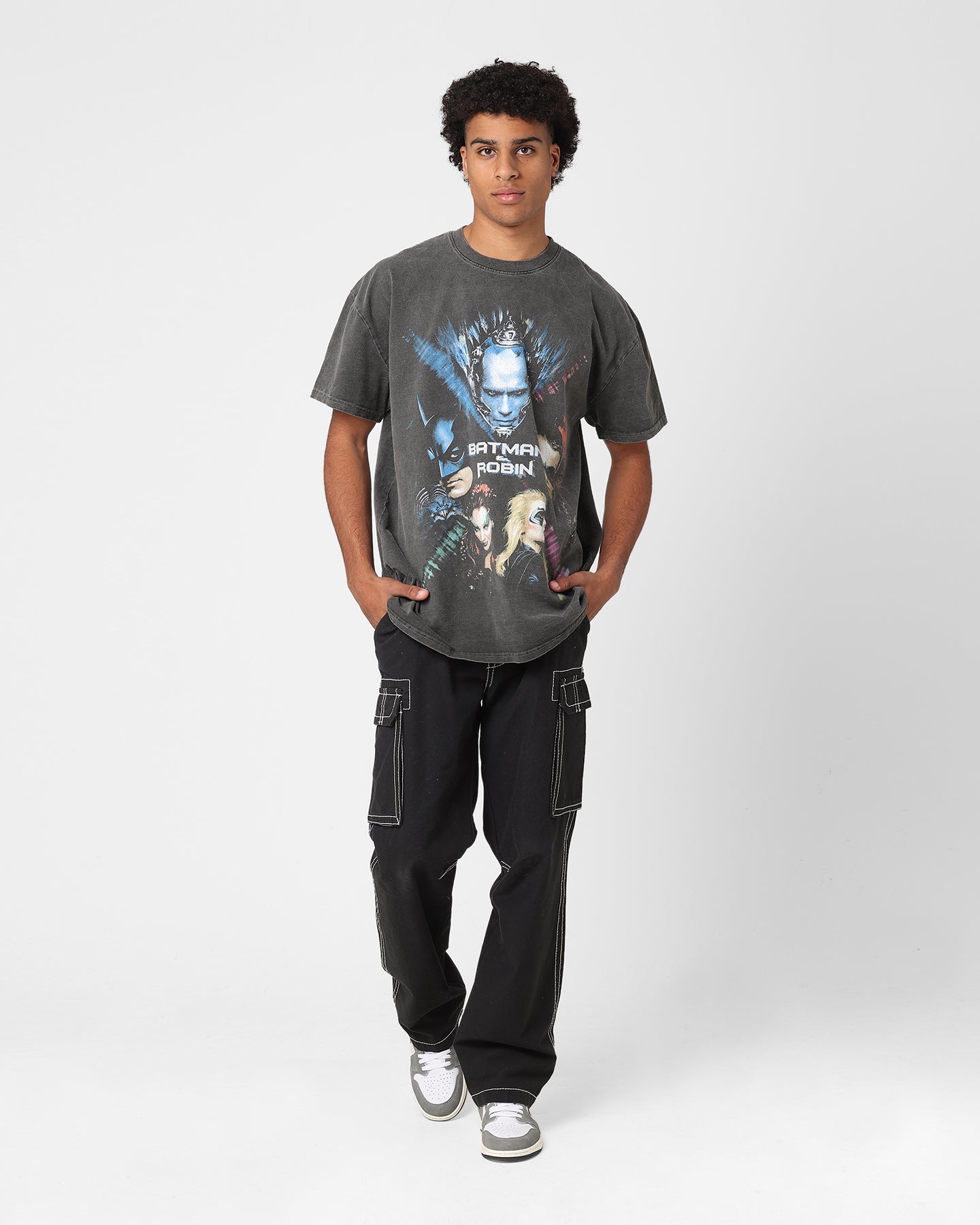 Vintage 1997 Batman & Robin Heavyweight T-Shirt - DC Comics Graphic Tee - Black Wash Distressed Style - Perfect for Cosplay, Comic Con & 90s Retro Fashion