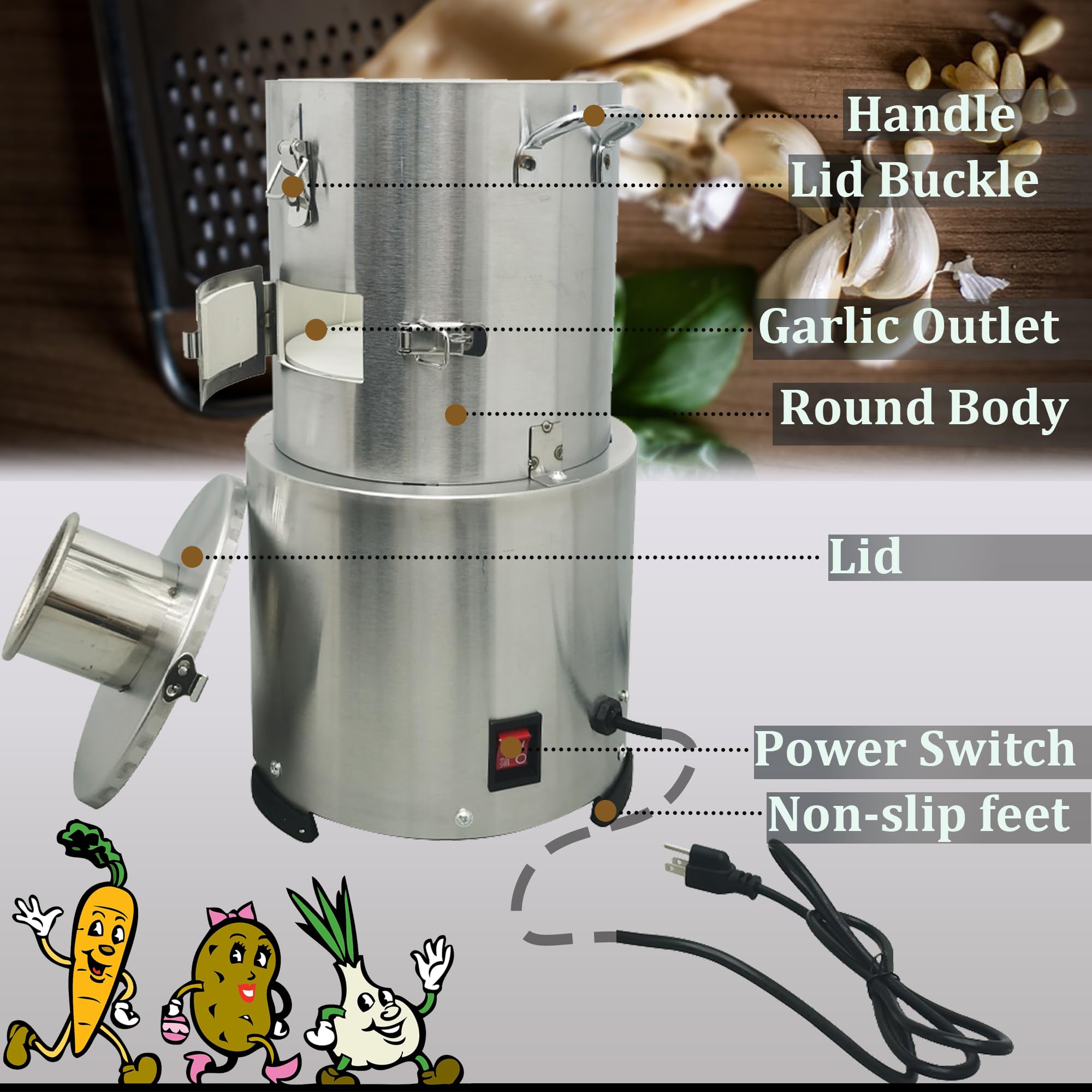 INTSUPERMAI Commercial Electric Garlic Peeler Machine - 110V Stainless Steel Garlic Peeling & Separator - High Capacity 77lbs/h for Restaurants, Kitchens & Food Processing - Perfect for Bulk Garlic Peeling in Catering, Grocery Stores & Home Use