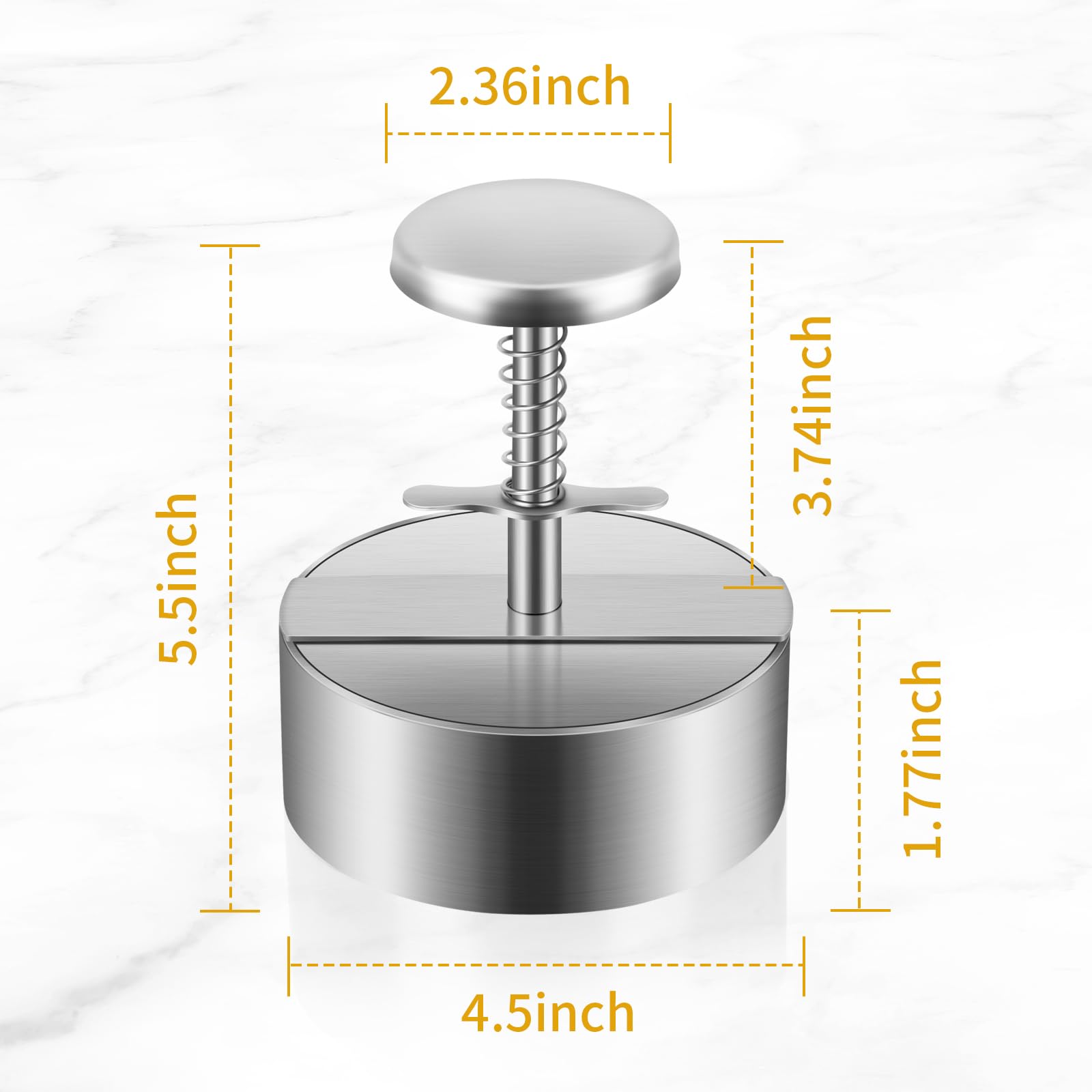 Stainless Steel Burger Press - 4.5 Inch Adjustable Hamburger Patty Maker for Meat, Beef & Vegetables | Perfect for BBQ, Grilling & Homemade Burgers | Kitchen Gadget for Backyard Cookouts & Family Dinners
