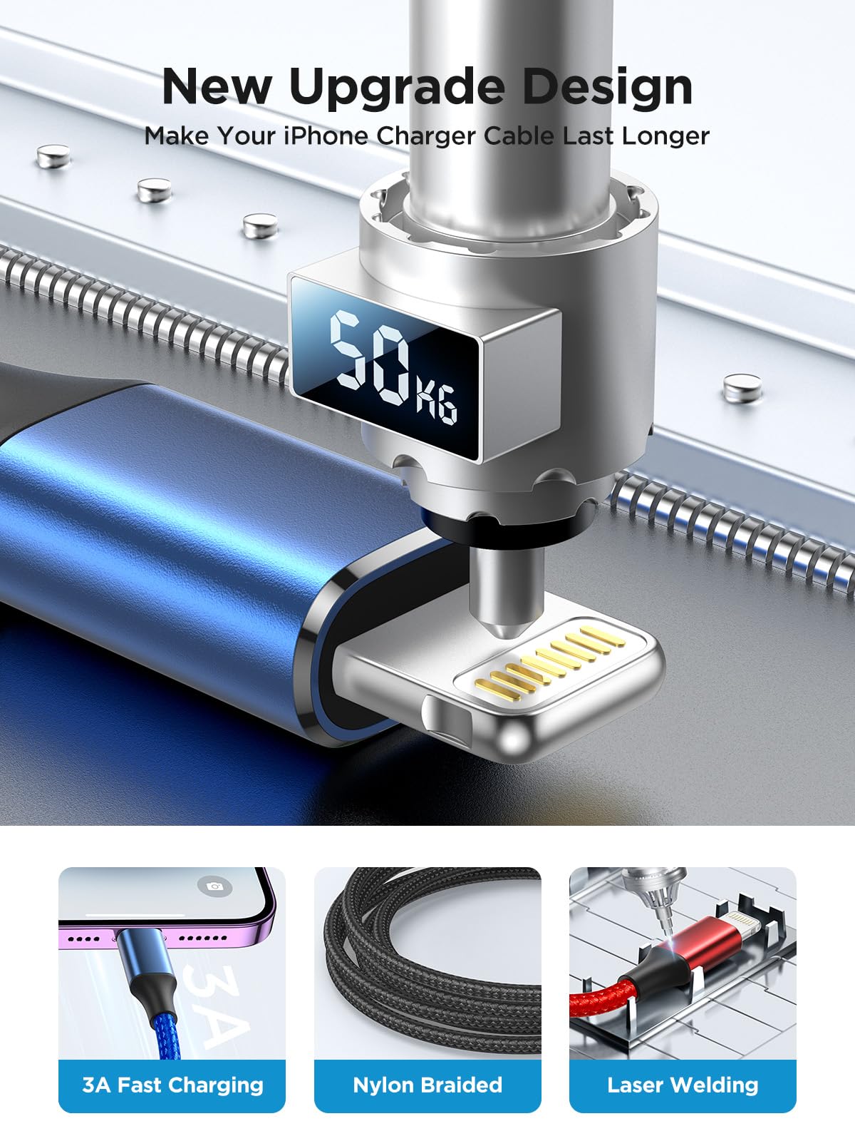 3-Pack MFi Certified iPhone Charger Cable - 2M Lightning Cable, Nylon Braided Fast Charging Cord for iPhone 14/13/12/11 Pro Max/XS/XR/X/8/7/6 Plus/5/5s/SE - Durable USB Charging Lead for Home, Office & Travel