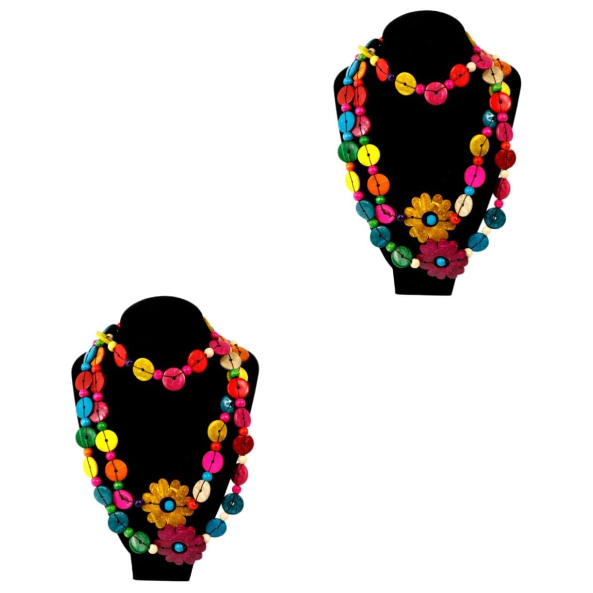 NOLITOY 2-Pack Wooden Flower Choker Necklace for Women - Handmade Shell Pendant Boho Accessories - Perfect for Festivals, Weddings & Beach Outfits