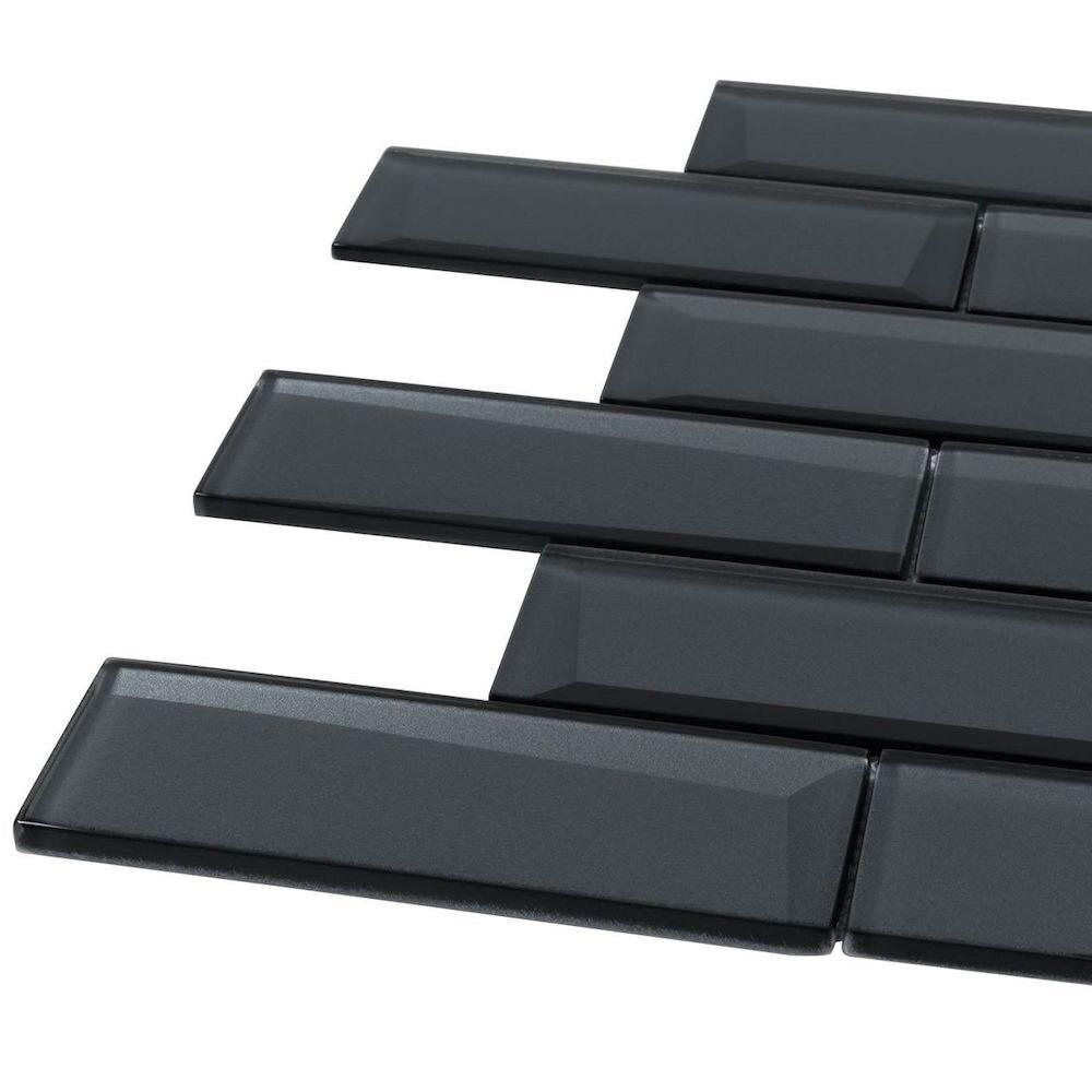 3D Inverted Coal Glass Subway Tile 2x6 - Perfect for Kitchen Backsplash, Bathroom Walls & Modern Interior Design