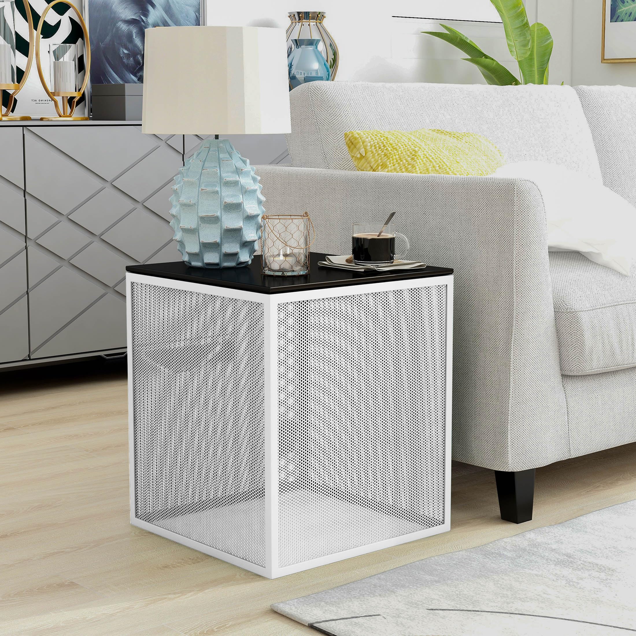 Furniture of America Kelforia Modern White Glass Top Side Table - Perfect for Living Room, Bedroom, or Office Accent Table