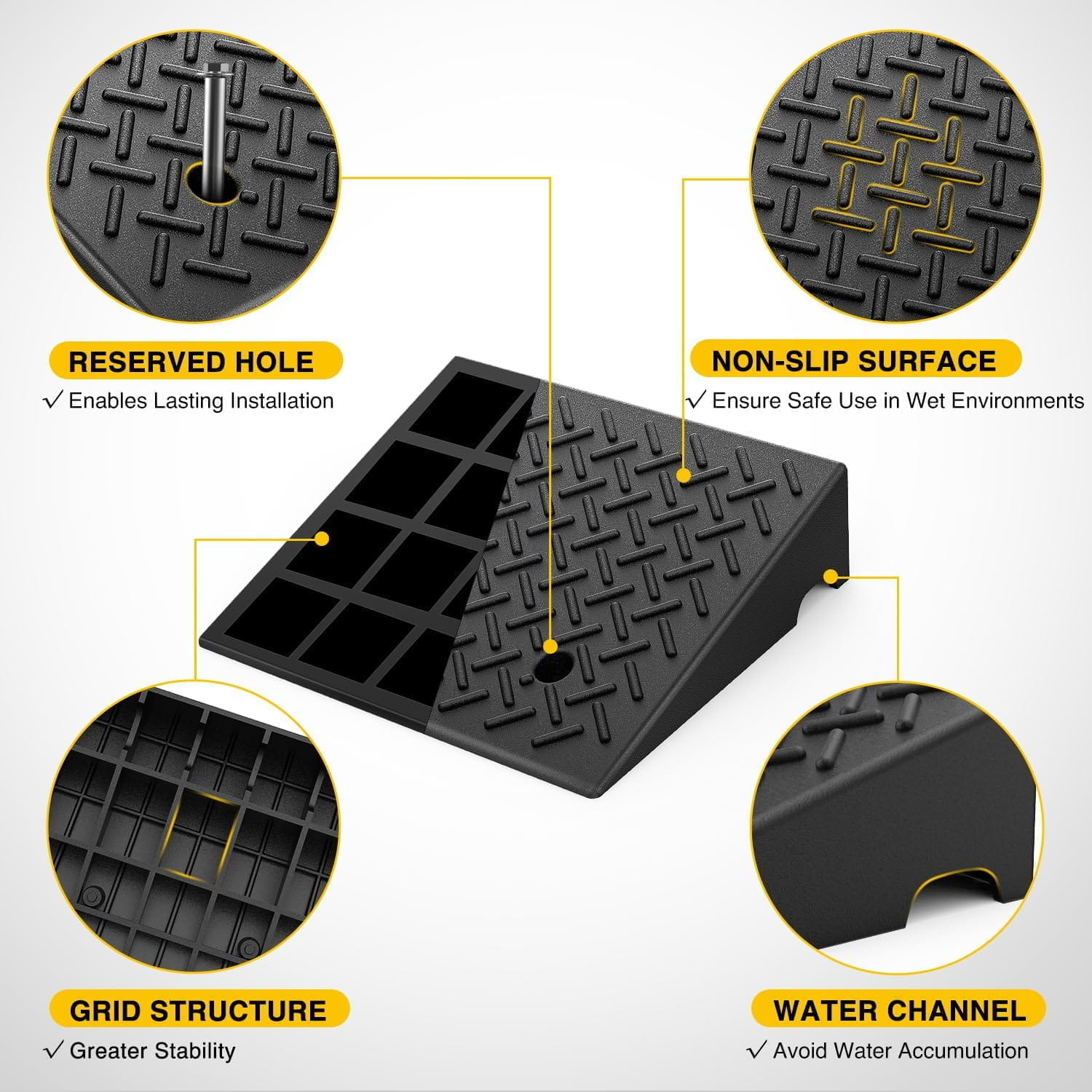 7.9 Inch Heavy Duty Rubber Curb Ramp - 7000lbs Load Capacity, Adjustable Rise Height (2-Pack) - Perfect for Driveways, Sidewalks, and Wheelchair Access