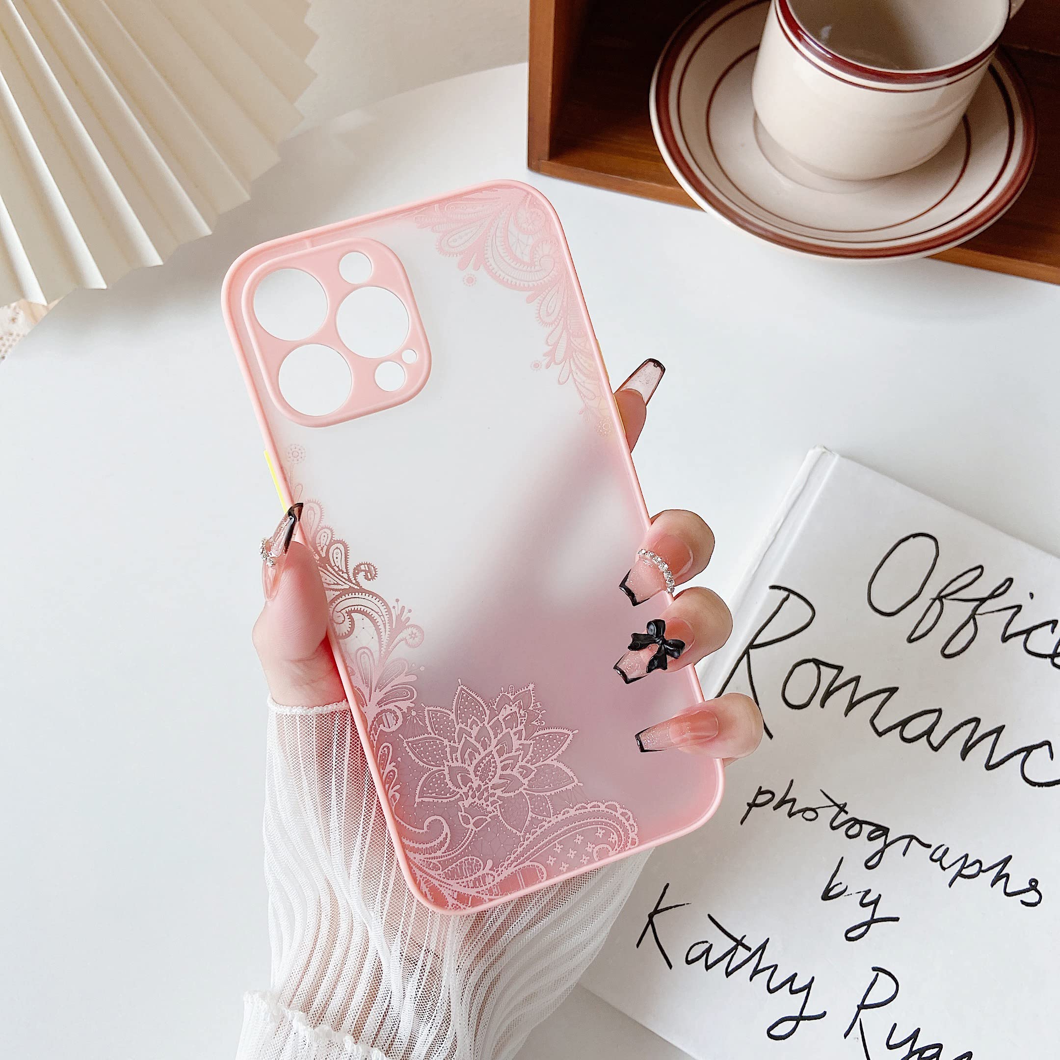 Jmltech iPhone 13 Pro Max Case - Clear Frosted Hard Back Slim Thin Cute Silicone Protective Cover with Flower Mandala Design | Camera Protection | Women's Fashion Phone Case | Perfect for Daily Use, Work & Travel