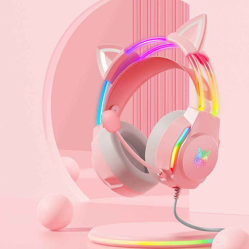 ONIKUMA X26 RGB Gaming Headset with Cat Ears & LED Glow - Lightweight Over-Ear Headphones for PC, PS4, Xbox - Perfect for Streaming, Gaming & Online Classes