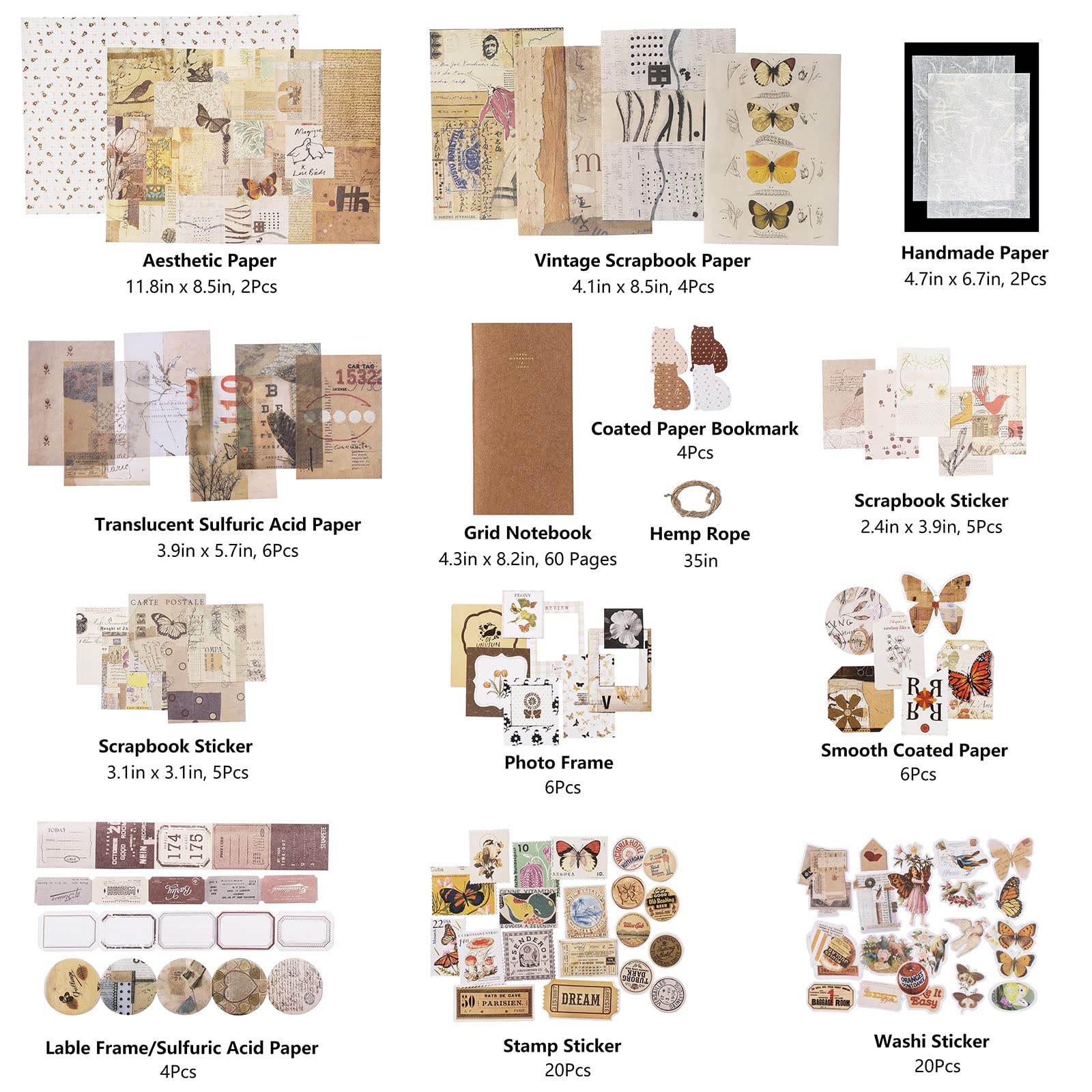 Vintage Scrapbooking Kit for Journaling & Collage - Arts Crafts for Beginners & Teens