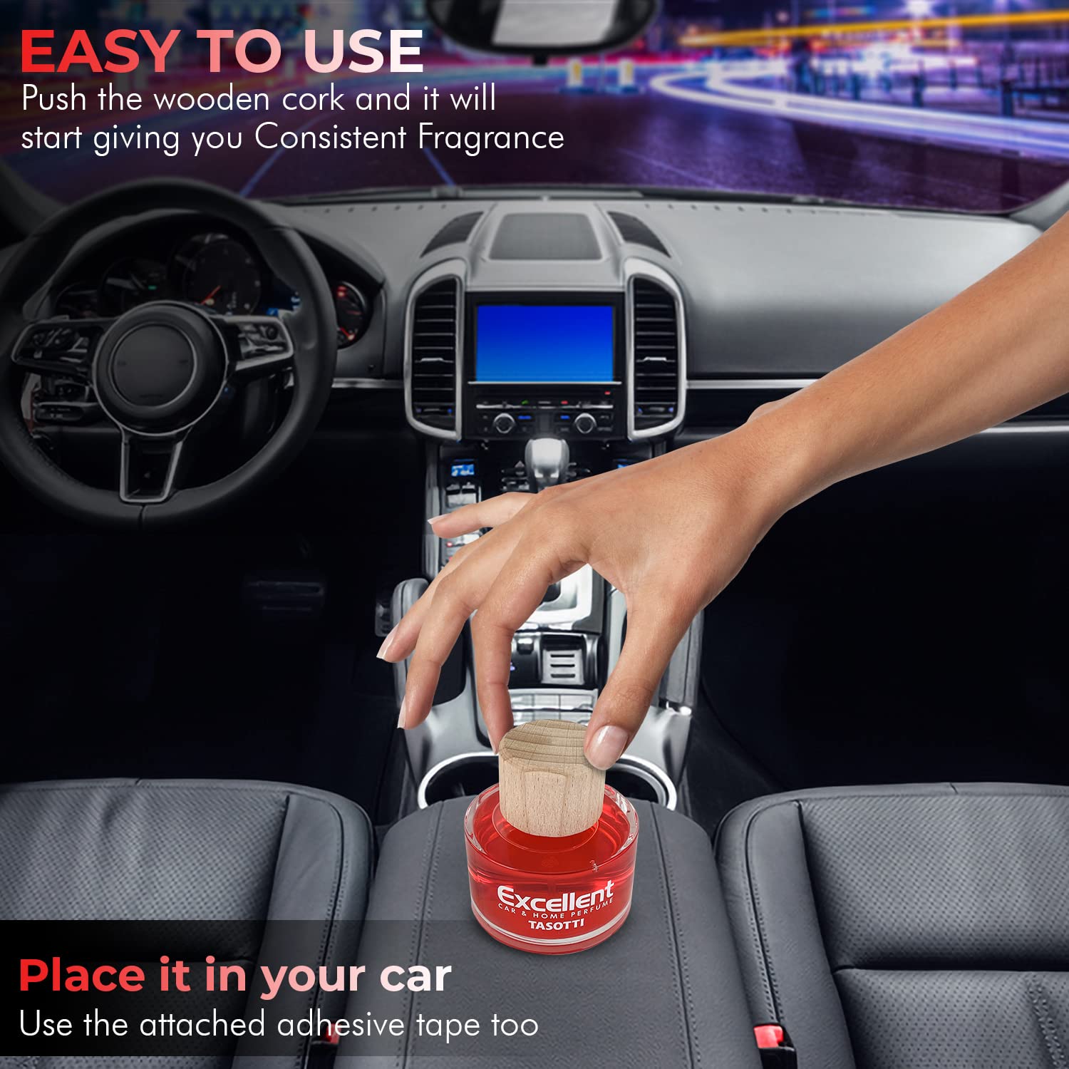 Luxury Car Air Freshener - Long Lasting Strawberry Scent Up to 75 Days, Excellent Car Perfume & Odor Eliminator for Fresh Interior, Ideal for Daily Commute & Road Trips