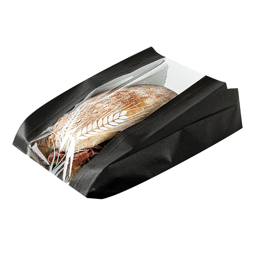 Greaseproof Black Paper Bread Bags - Micro Perforated Wheat Pattern (4.5