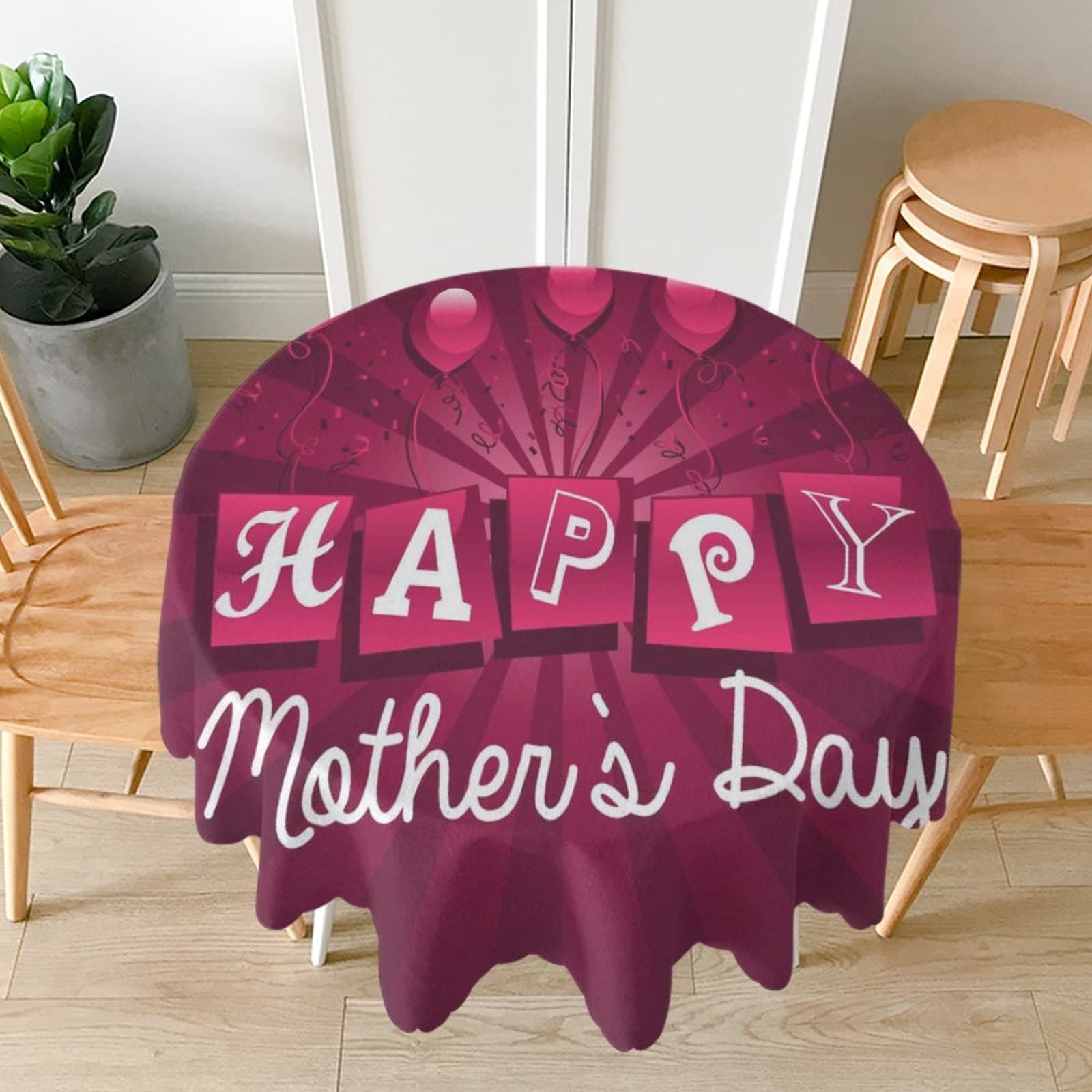 Happy Mother's Day Waterproof Tablecloth - 60 Inch Farmhouse Style Fabric Table Cover for Kitchen, Coffee Table, Picnics & Banquets | Dustproof & Easy to Clean | Perfect for Indoor & Outdoor Dining Decor