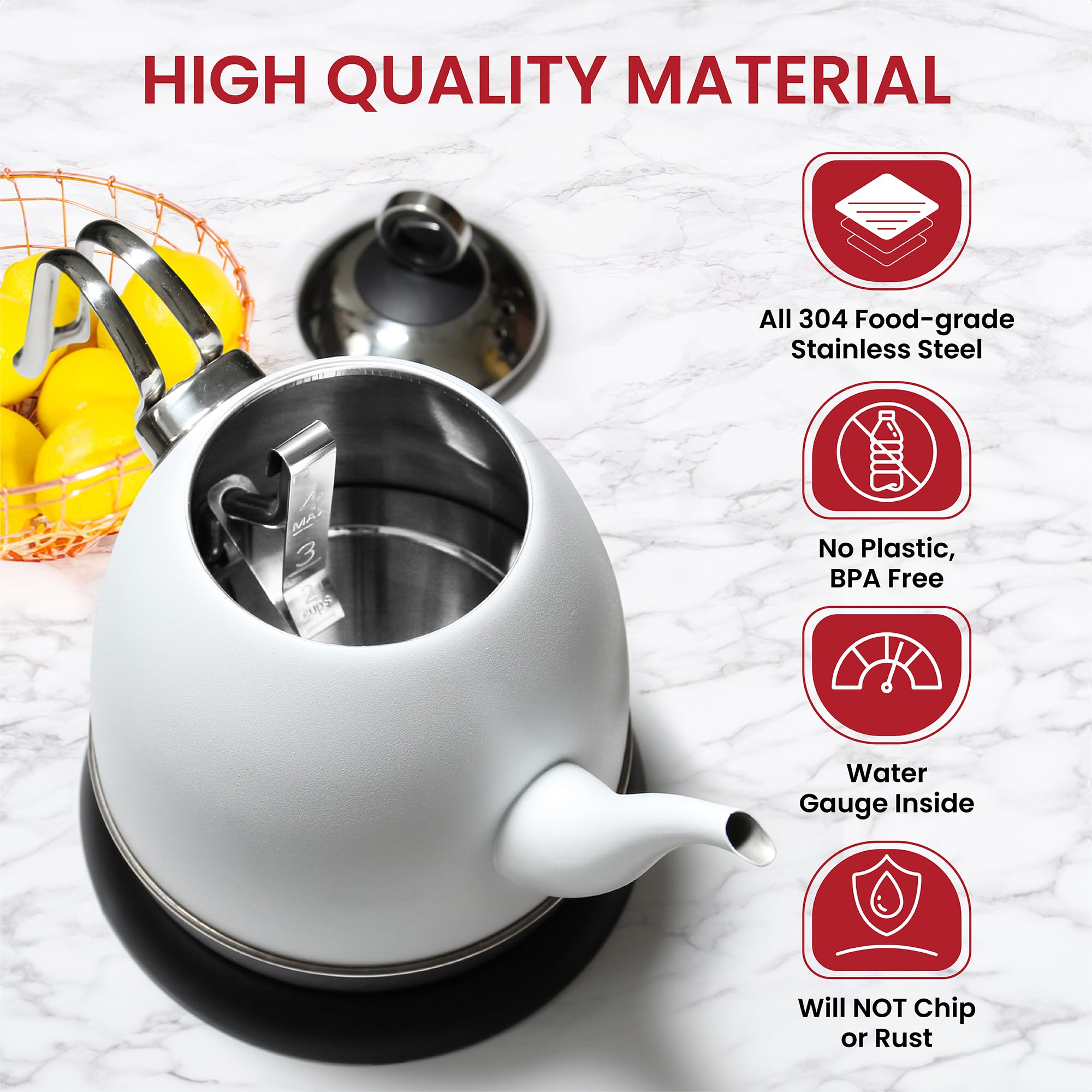 Chantal Mia 32 oz Electric Kettle - Fast Boiling, Auto Shut-Off, Copper Finish - Perfect for Tea, Coffee & Office Use