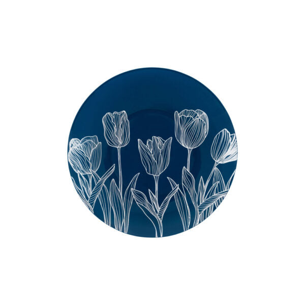 7.5 Inch Navy and White Round Tulip Plastic Plates - 10 Pack Organic Dinnerware Set for Parties, Picnics & Outdoor Dining - BPA-Free Disposable Plates for Birthday, Wedding & Holiday Celebrations