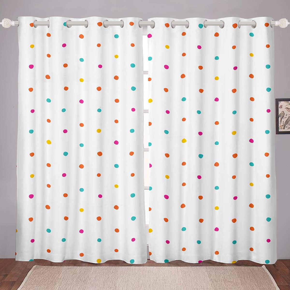 Feelyou Kids Blackout Curtains - Colorful Polka Dot Thermal Insulated Room Darkening Drapes for Bedroom, 42 x 84 Inch, 2 Panels | Lightweight Microfiber Luxury Window Treatment for Boys & Girls | Perfect for Nursery, Playroom & Children's Bedroom