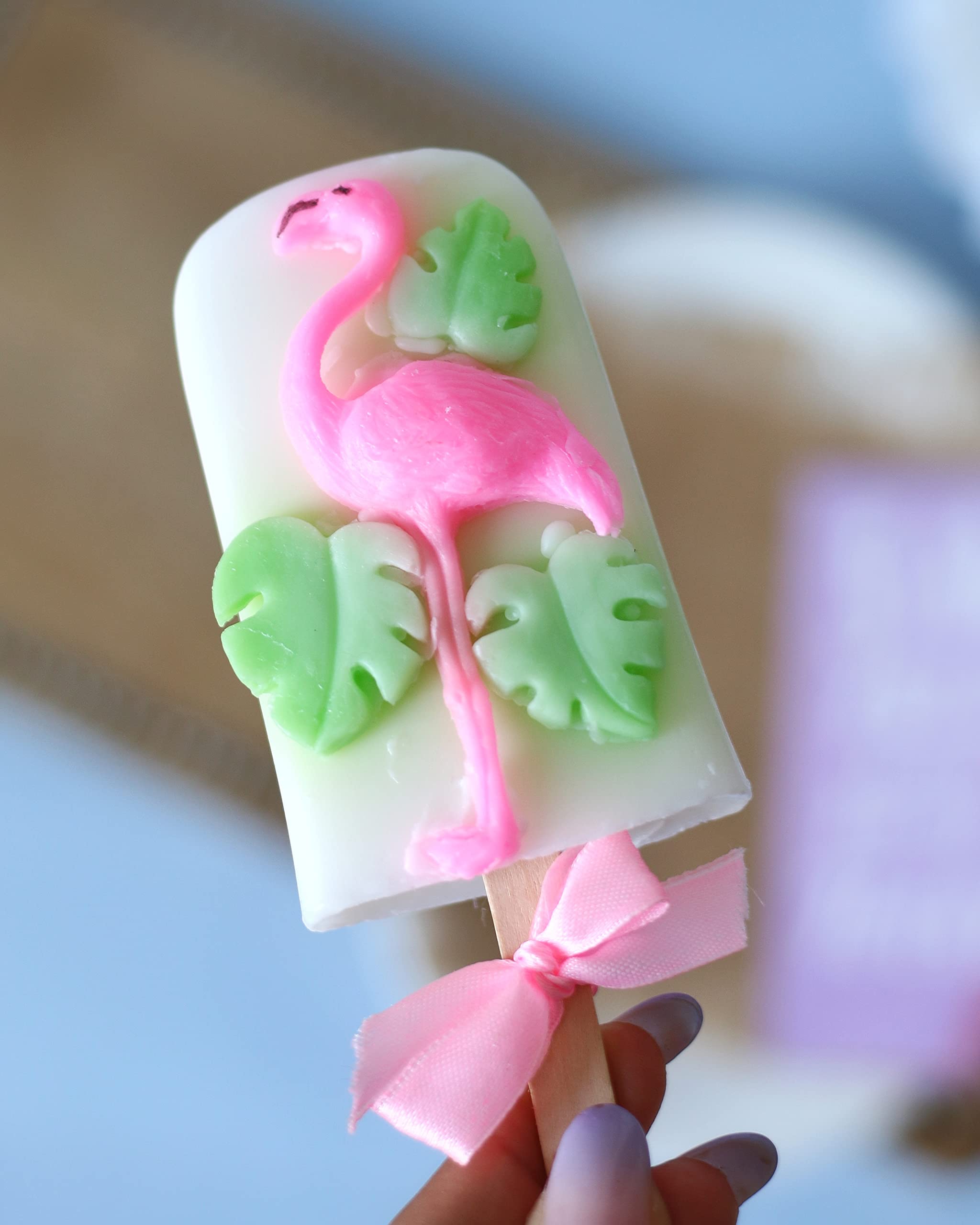 Laviche Flamingo Popsicle Shaped Soap - Handmade Bath Essentials for Kids & Adults | Perfect for Summer Gifts, Bathroom Decor, and Spa Relaxation