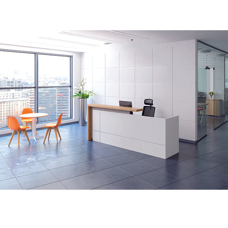 ZIVA 2.4M Modern Reception Desk with Right Panel - Oak & White Finish for Office Lobby, Hotel Front Desk, and Corporate Waiting Areas