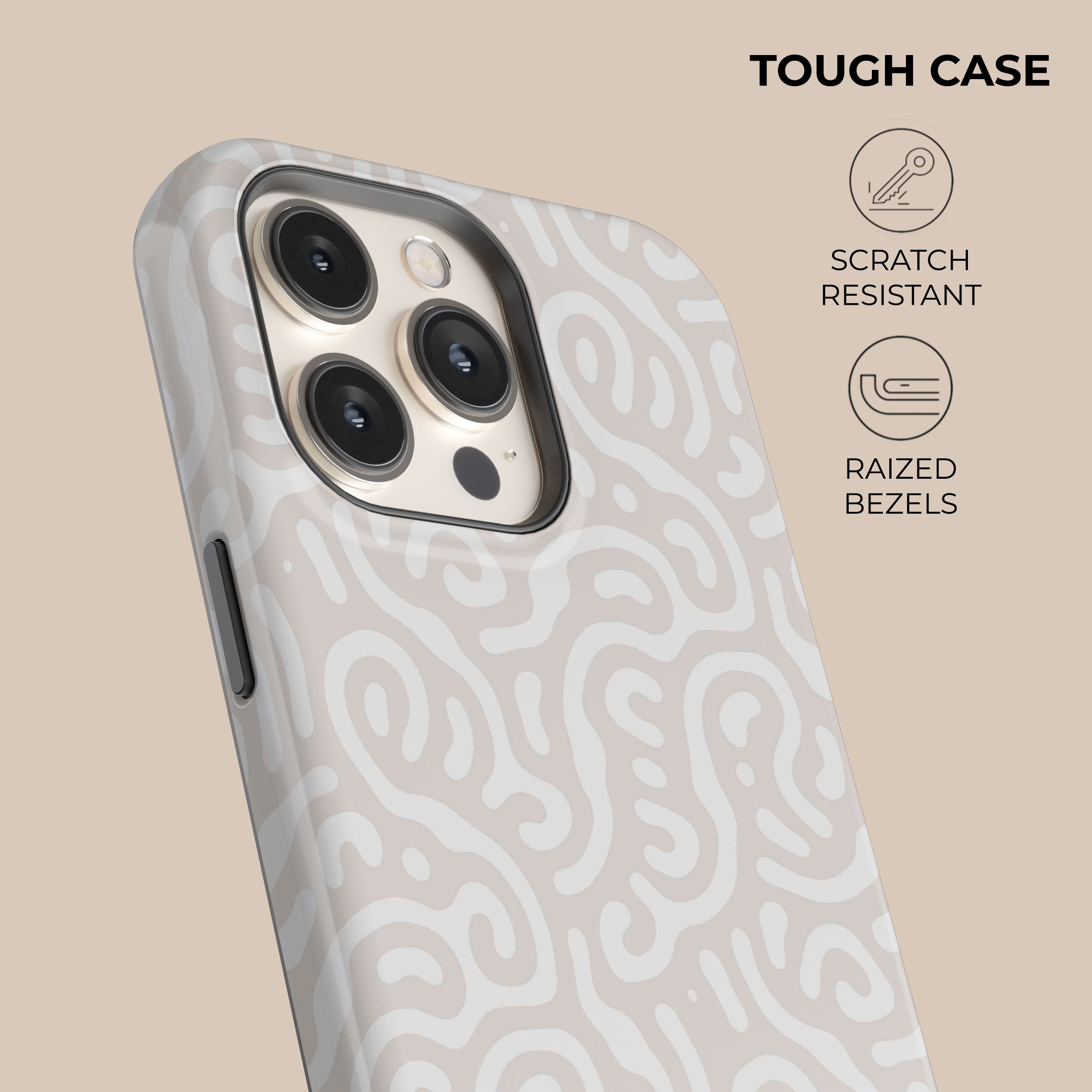 Beige Curly Wave Phone Case - Soft Silicone Protective Cover for iPhone 14/13/12/11 Pro Max XR XS - Stylish & Durable Design for Everyday Use