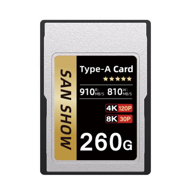 SANSHOWSD CFexpress Type A Memory Card 260GB - 910MB/s Read, 810MB/s Write - PCIe 3.0 for Sony Alpha & FX Cameras - 4K 8K RAW Video & Photo Shooting - High-Speed Gold Storage for Professional Photography & Videography