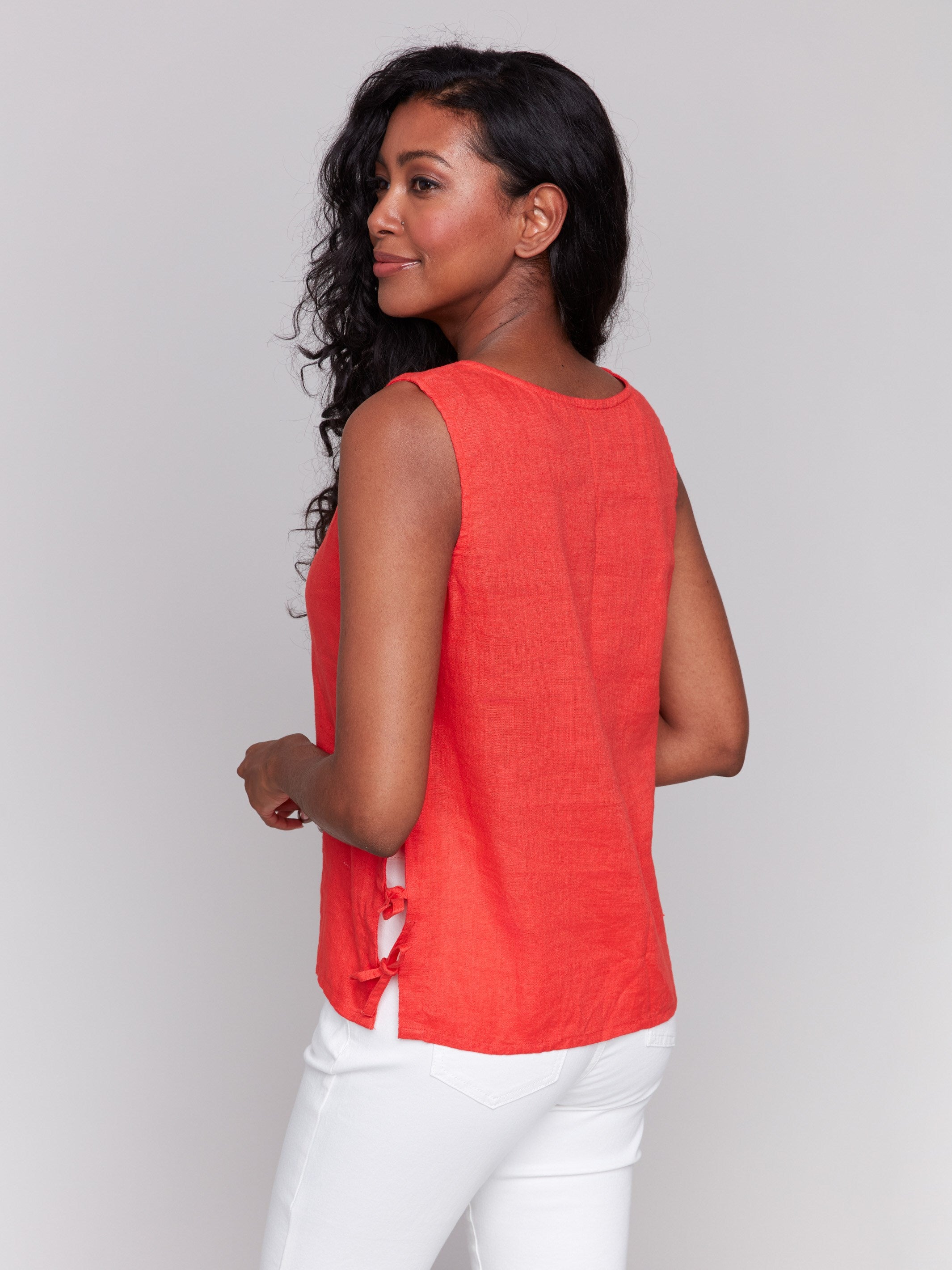 Breathable Sleeveless Linen Blend Top with Side Ties - Summer Casual Boho Chic Shirt for Women | Perfect for Beach Vacations, Music Festivals & Date Nights