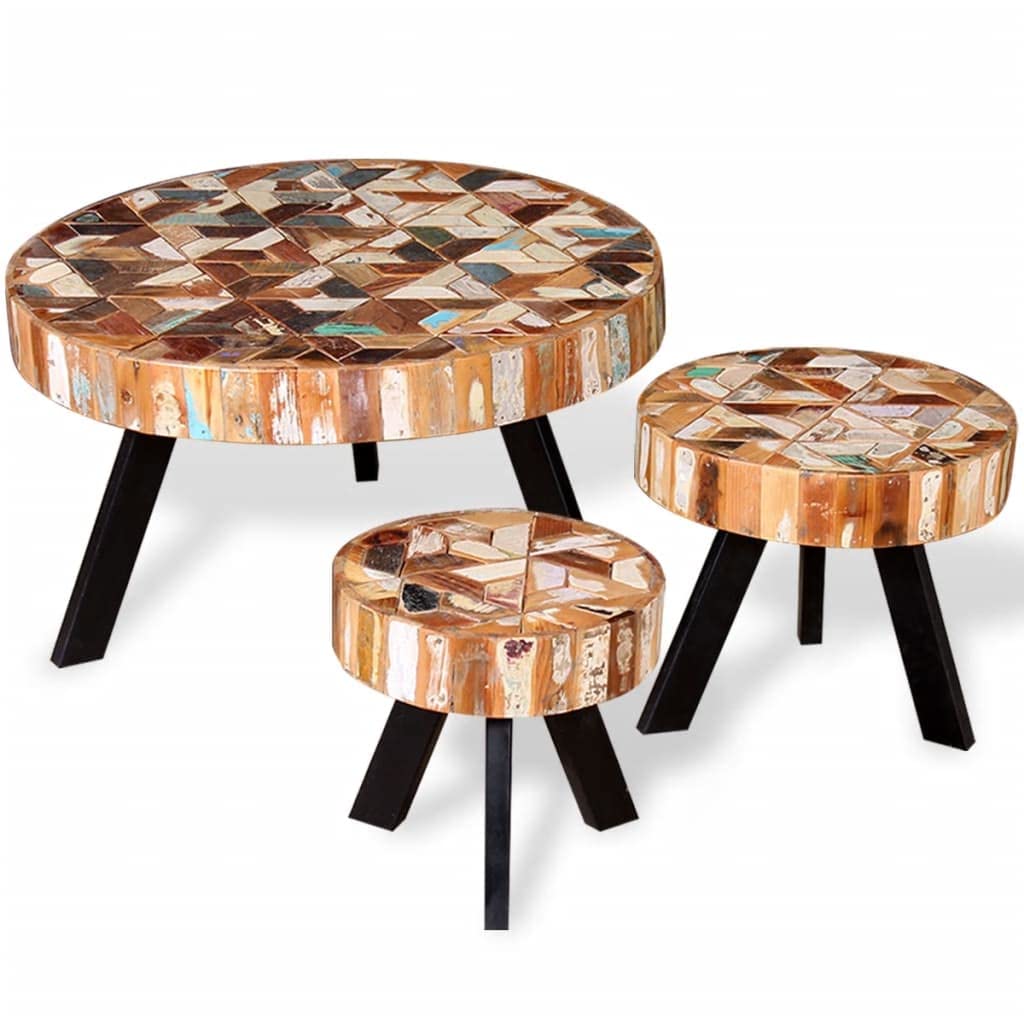CHARMMA 3-Piece Coffee Table Set - Solid Reclaimed Wood Rustic Living Room Furniture for Modern Farmhouse, Apartment & Lounge Decor