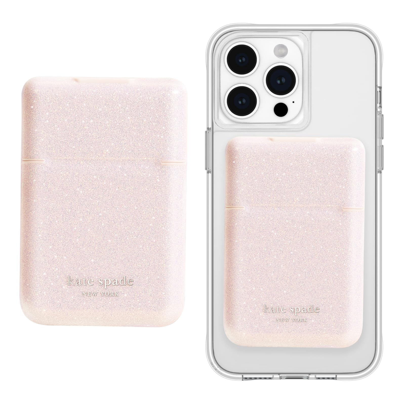 Kate Spade New York Magnetic Flip Phone Wallet & Card Holder - MagSafe Compatible for iPhone 12/13/14/15 - Sparkle Pink - Perfect for Everyday Use, Travel & Hands-Free Shopping