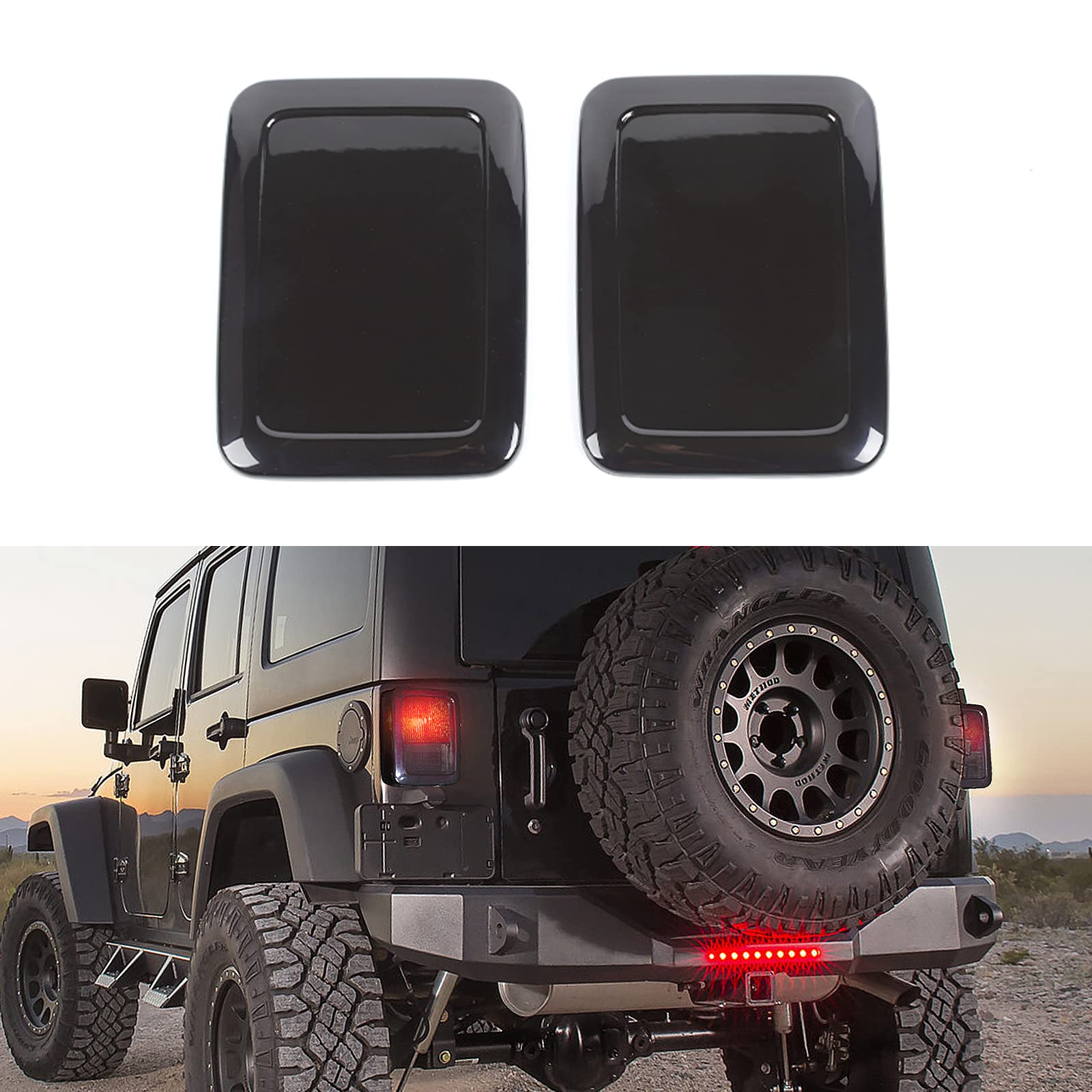 JeCar Smoked LED Tail Light Covers for Jeep Wrangler JK & JKU (2007-2018) - Black Rear Lamp Guards & Exterior Accessories | Off-Road Protection & Custom Styling