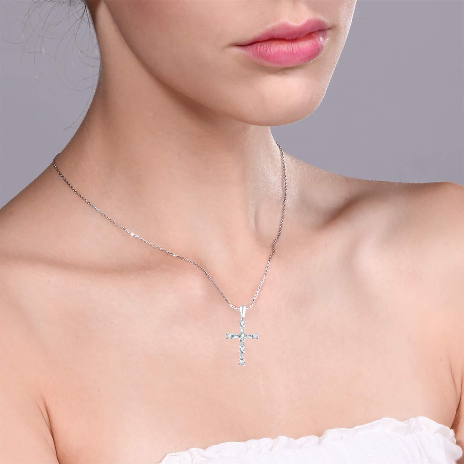 10Kt White Gold Women's Round Diamond Cross Pendant - 0.10 CTTW Religious Jewelry for Baptism, First Communion & Everyday Faith Inspired Outfits