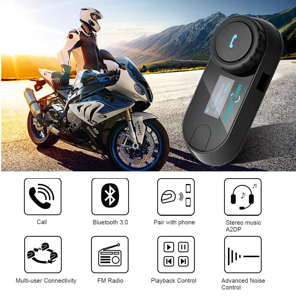 FreedConn TCOM-SC Motorcycle Bluetooth Headset - BT5.0 Helmet Intercom System for 2 Riders with 800M Range, LCD Screen, FM Radio & Hands-Free Calling | Perfect for Group Riding, Music Sharing & Safe Communication on the Road