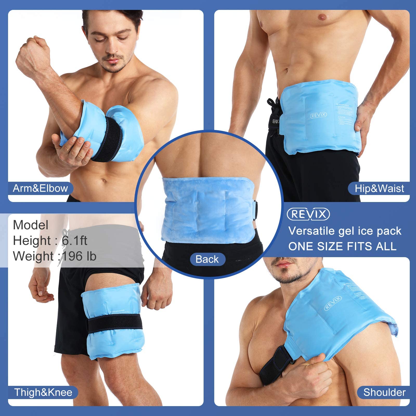 REVIX Reusable Gel Ice Pack for Back & Shoulder Pain Relief - Cold Therapy for Injuries, Swelling, Sore Muscles - Perfect for Post-Workout Recovery & First Aid Kits