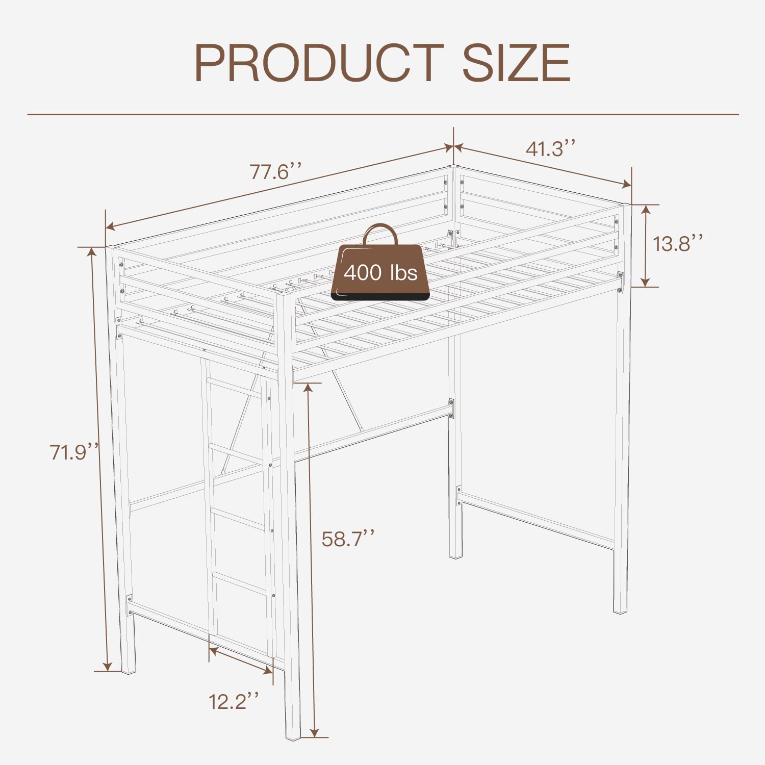 **Metal Loft Bed Twin Size with Safety Guardrail & Ladder - Space Saving Bed Frame, No Box Spring Needed - Matte Black - Ideal for Kids, Teens & Small Bedrooms**