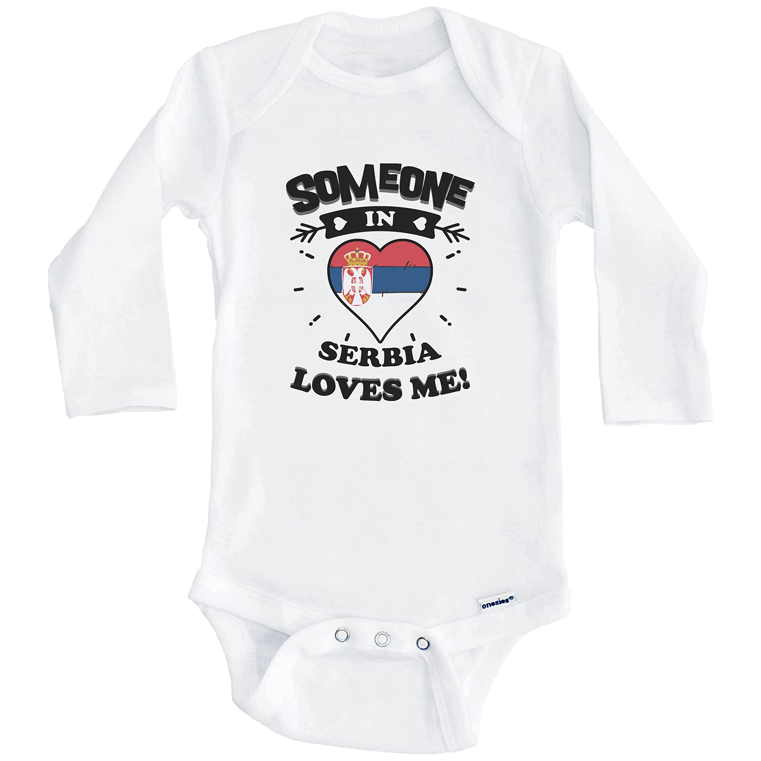 Someone in Serbia Loves Me Serbian Heart One-Piece Baby Bodysuit - Long Sleeve Infant Romper for Newborns & Toddlers - Perfect for Family Photos, Holidays & Cultural Celebrations