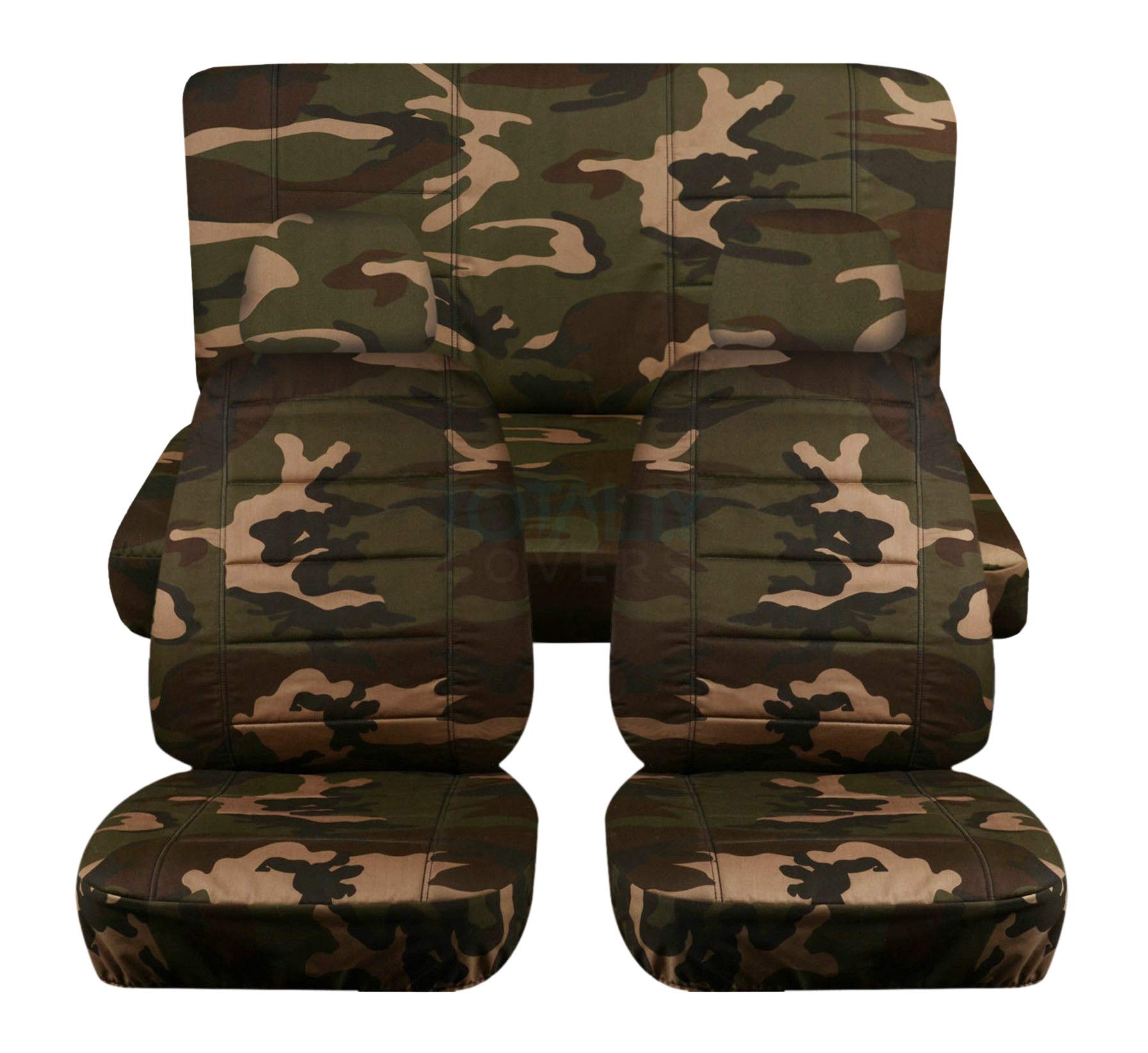 Custom Fit Camouflage Car Seat Covers Set - Brown & Green Camo Pattern with 2 Headrest Covers for Cars, Trucks, SUVs, Vans & RVs (22 Designs Available) - Durable & Universal Fit for Outdoor Adventures, Hunting & Off-Roading