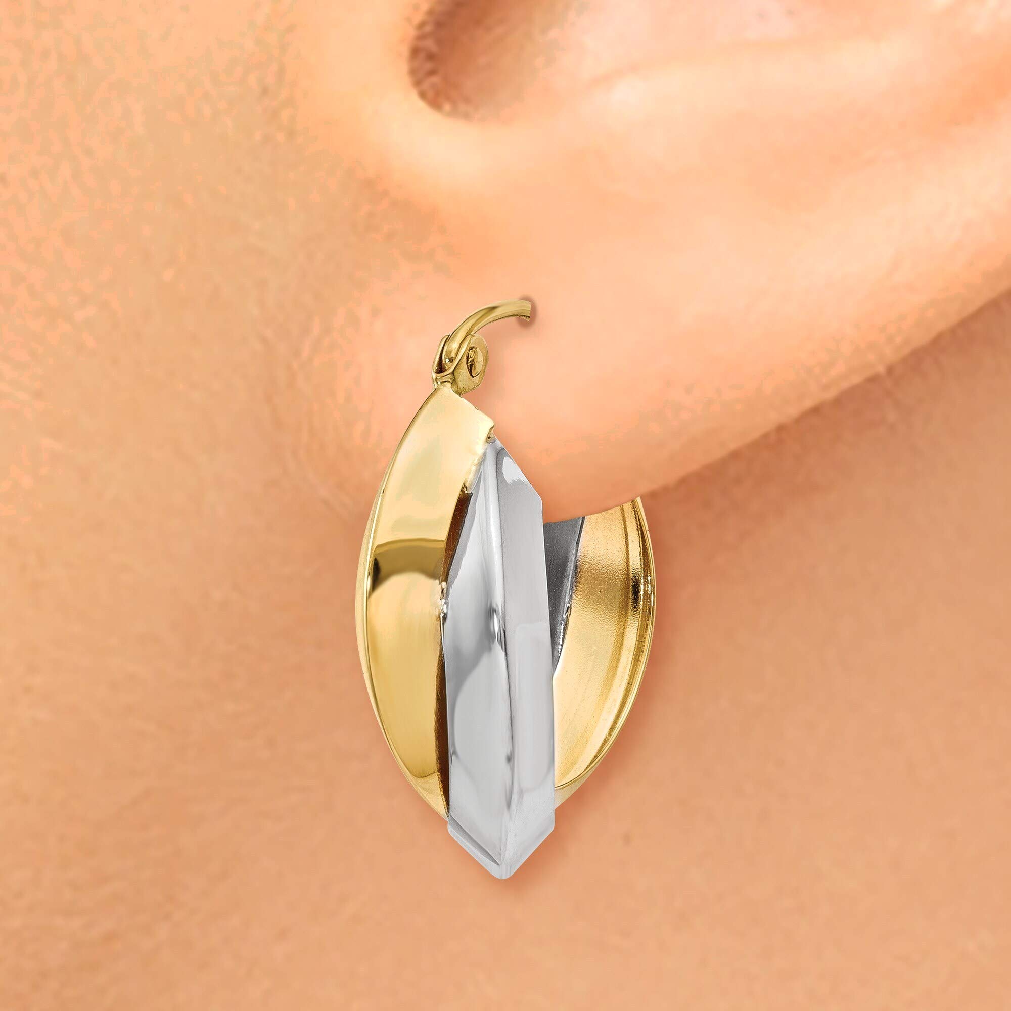 14K Yellow & White Gold Two-Tone Polished Knife-Edge Double Hoop Earrings - Elegant Jewelry for Women, Perfect for Parties, Weddings & Everyday Wear