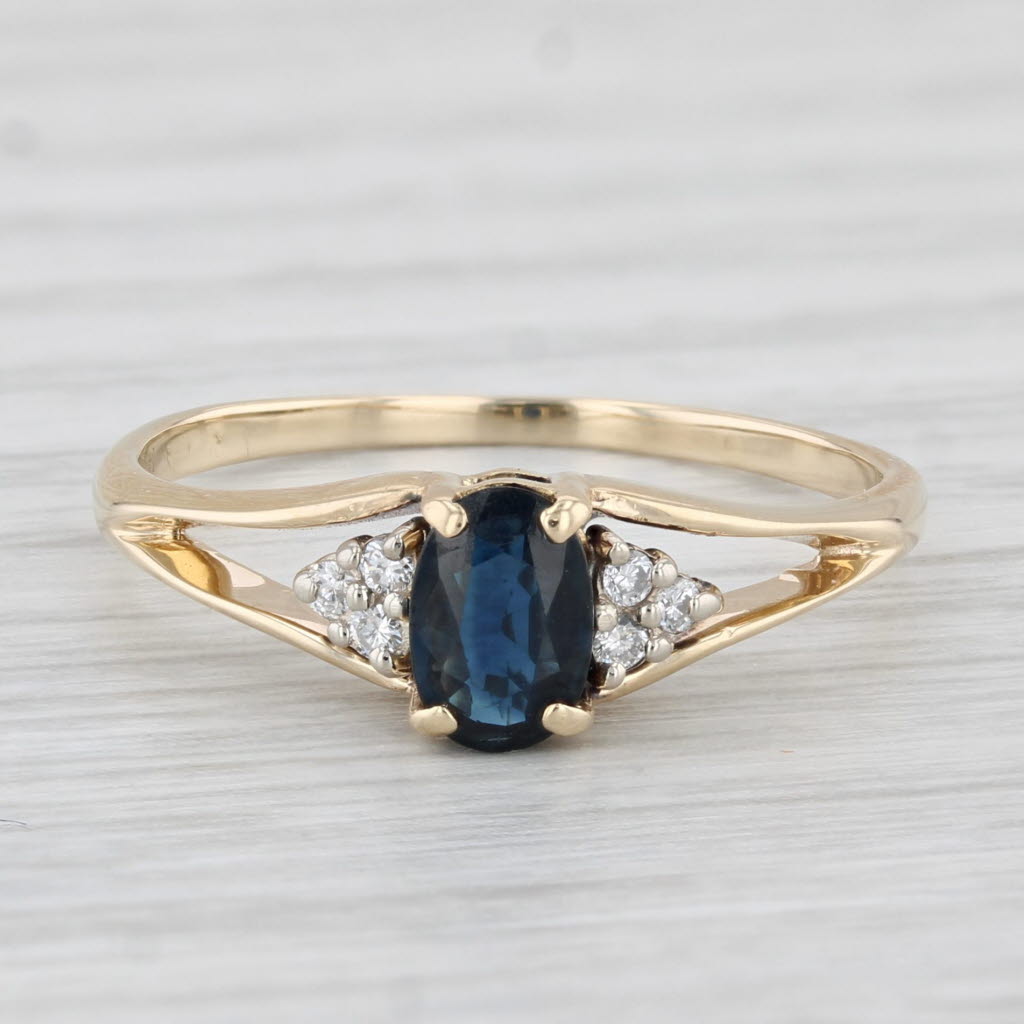 0.46ctw Oval Blue Sapphire & Diamond Engagement Ring in 10k Yellow Gold - Size 7 | Elegant Promise, Wedding & Anniversary Jewelry Gift for Her