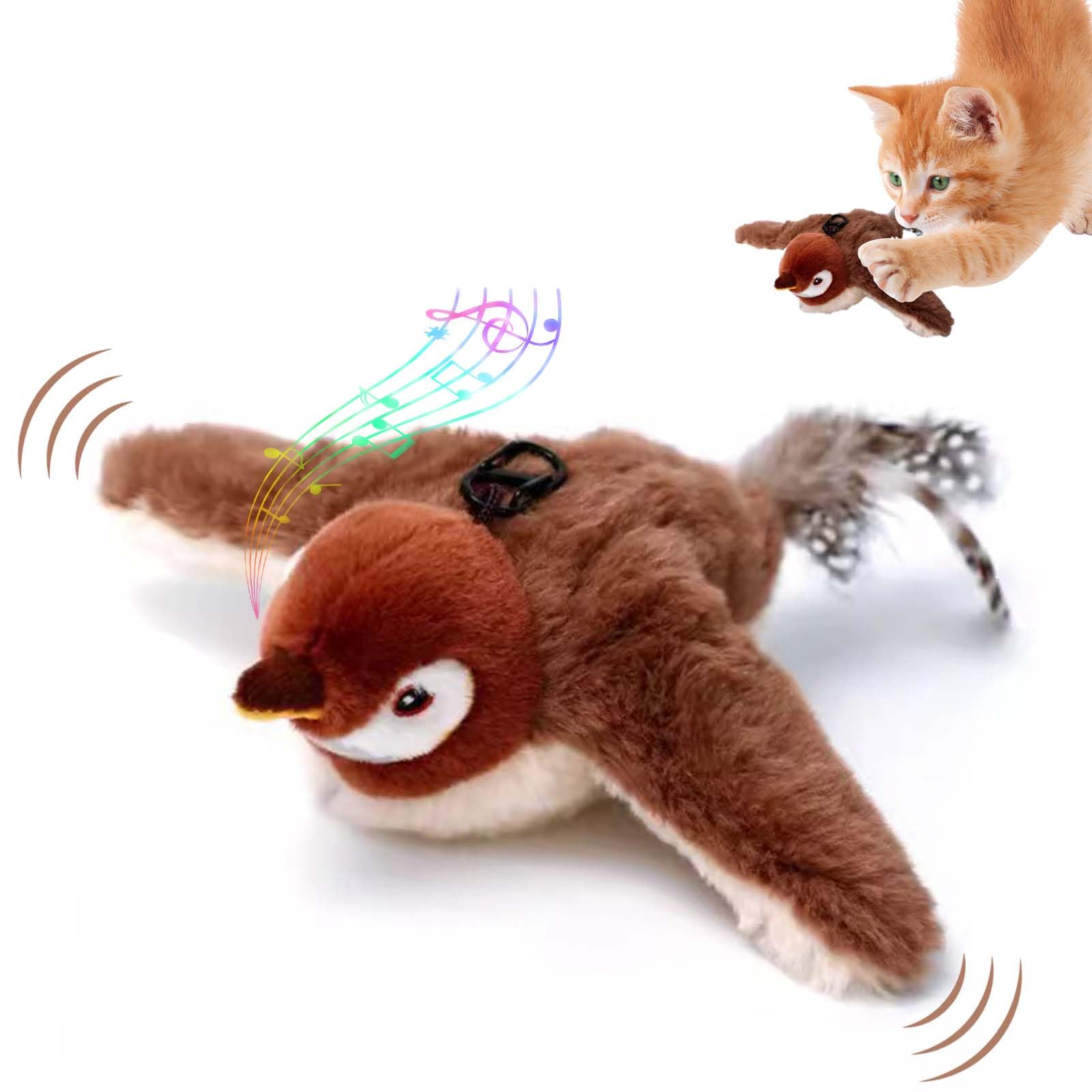 Interactive Flapping Bird Cat Toy for Indoor Play - Chirping Sparrow for Bored Cats