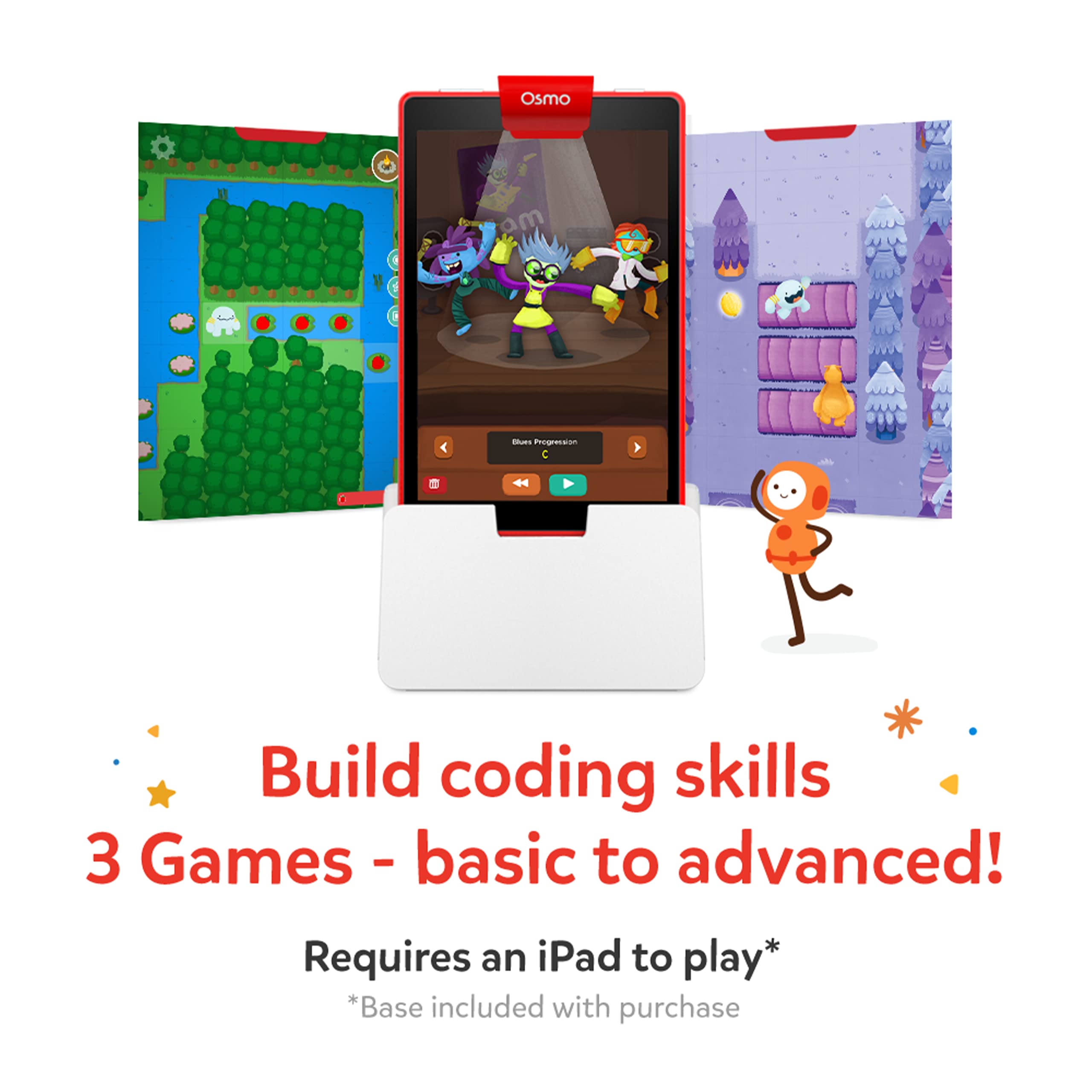 Osmo Coding Starter Kit for iPad - 9 STEM Learning Games for Kids Ages 5-10 | Learn Programming Basics, Solve Coding Puzzles & Develop Math, Phonics & Creativity Skills (iPad Base Included) - Perfect for Homeschooling, Classroom Activities & Family Game Night