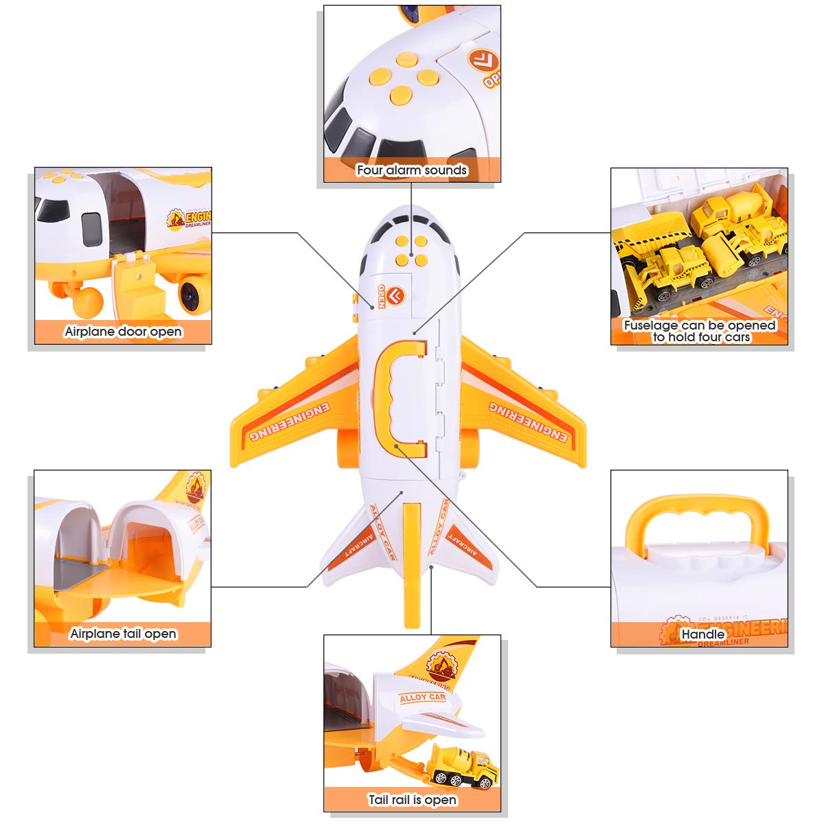 Transformable Airplane & Vehicle Toys Set - Fire Truck, Police Car & Construction Vehicles for Kids | Christmas & Birthday Gift for 3-6 Year Old Boys | Storage Box Included (Yellow & Blue) | Pretend Play, Travel & Learning Toys