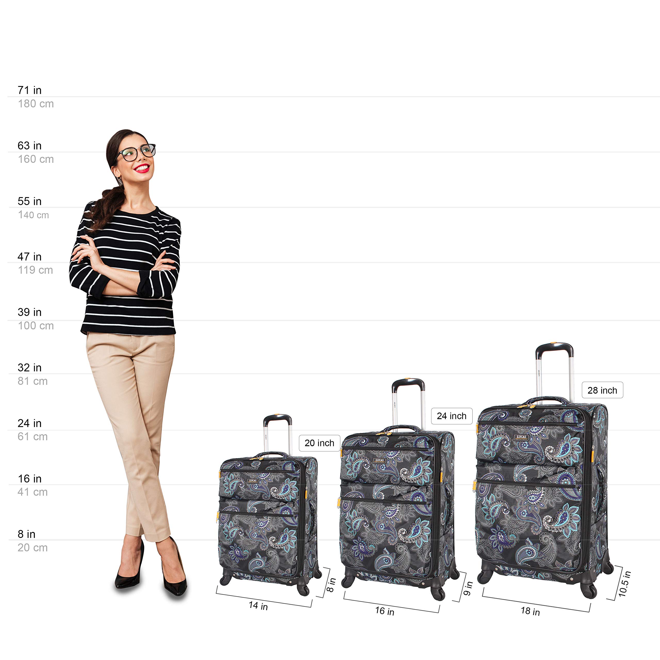 LUCAS 3-Piece Expandable Softside Spinner Luggage Set - Ultra Lightweight 20
