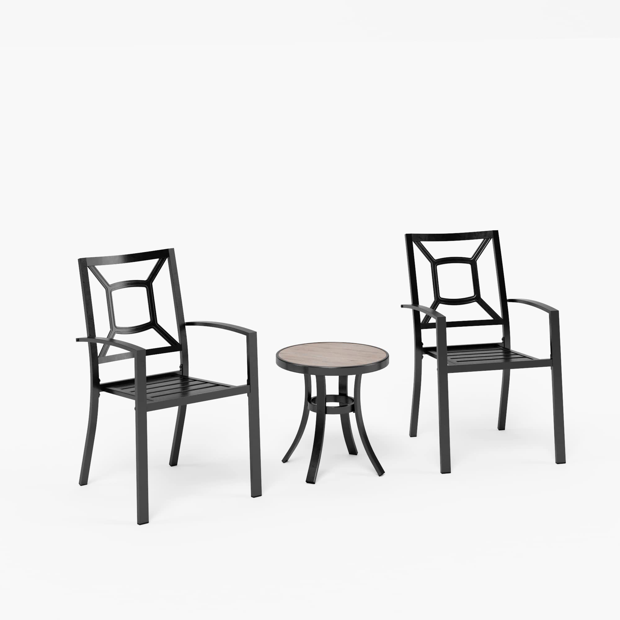 Sophia & William 3-Piece Patio Bistro Set - 2 Stackable Metal Chairs & Round Side Table - Outdoor Furniture for Backyard, Balcony, Garden & Indoor Use - Perfect for Relaxing, Dining & Entertaining