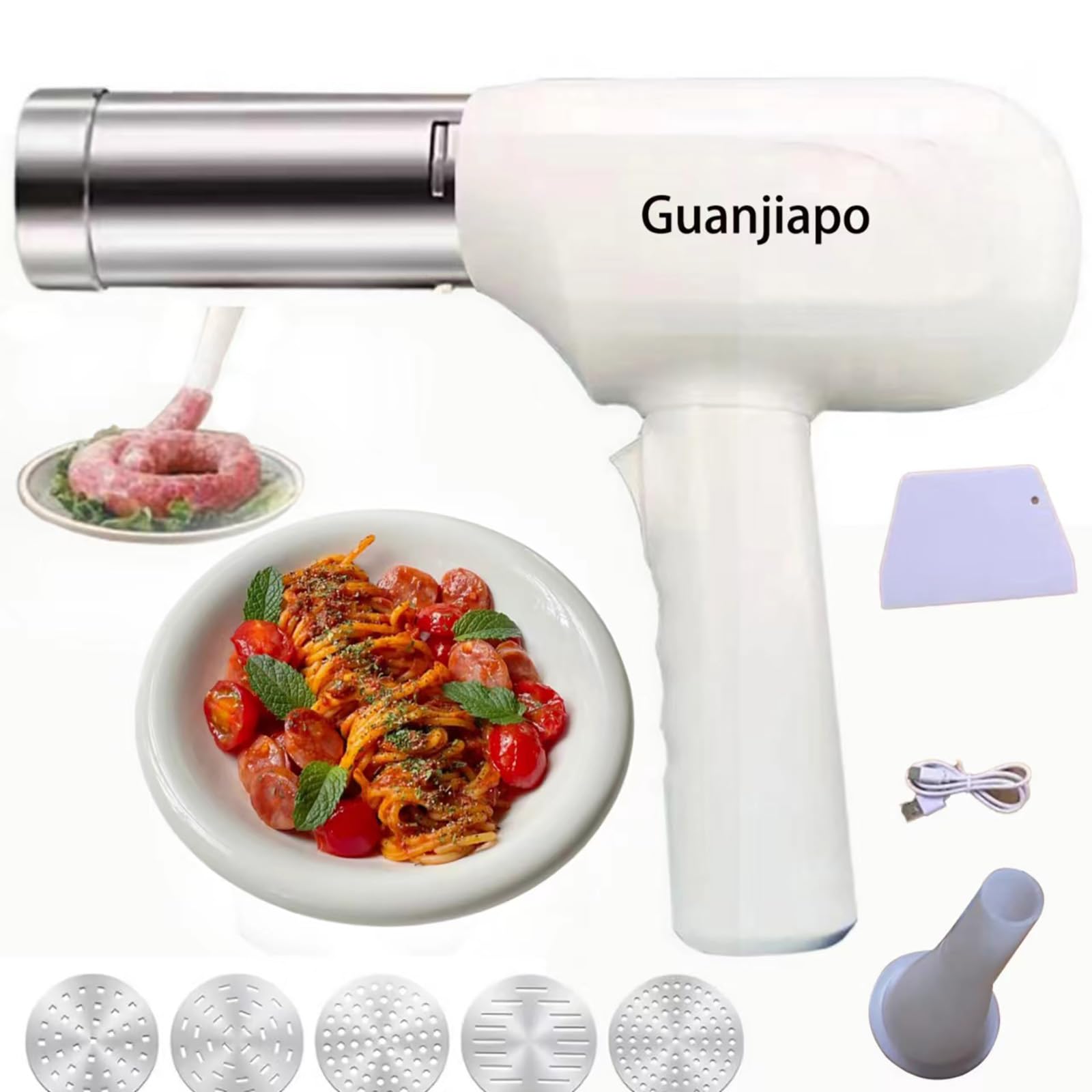 5-in-1 Cordless Electric Pasta Maker Gun | Handheld Stainless Steel Pasta Machine for Homemade Spaghetti, Ravioli & More | Portable Kitchen Pasta Maker for Quick Meals, Parties & Italian Cooking