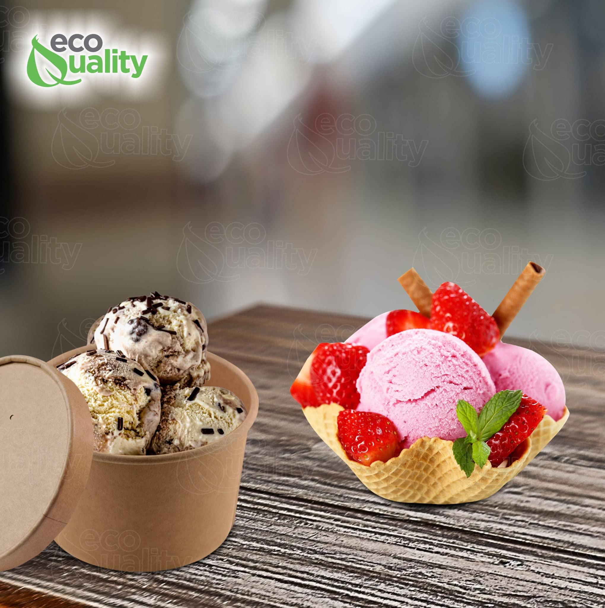 EcoQuality [150 Pack] 8 oz Disposable Kraft Paper Soup Containers with Vented Lids - Microwave Safe, Leak Proof Takeout Containers for Ice Cream, Frozen Yogurt, Salads & Food Storage | Perfect for Restaurants, Cafes, Catering & Home Use